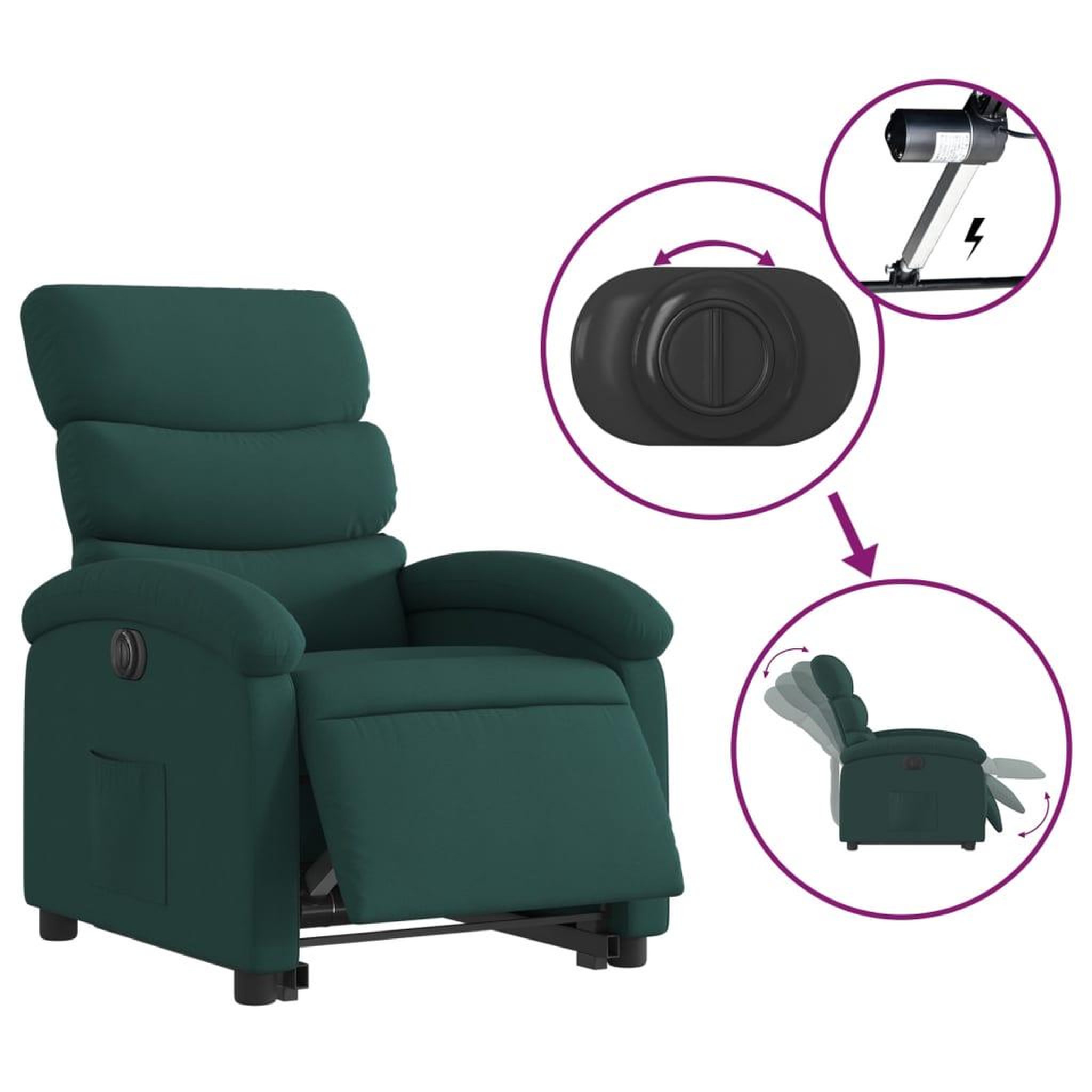 Voir la diapositive 5 : VIDAXL Fauteuil inclinable electrique vert fonce tissu