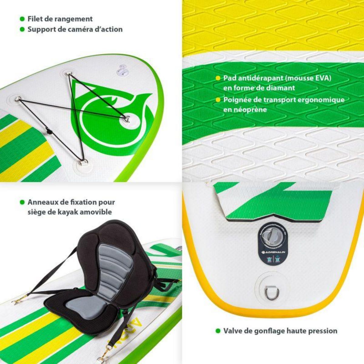 ADRENALIN Paddle Gonflable FADER 8' 30'' 4'' (244x76x10cm) avec Pompe, Pagaie, Leash et Sac de Transport