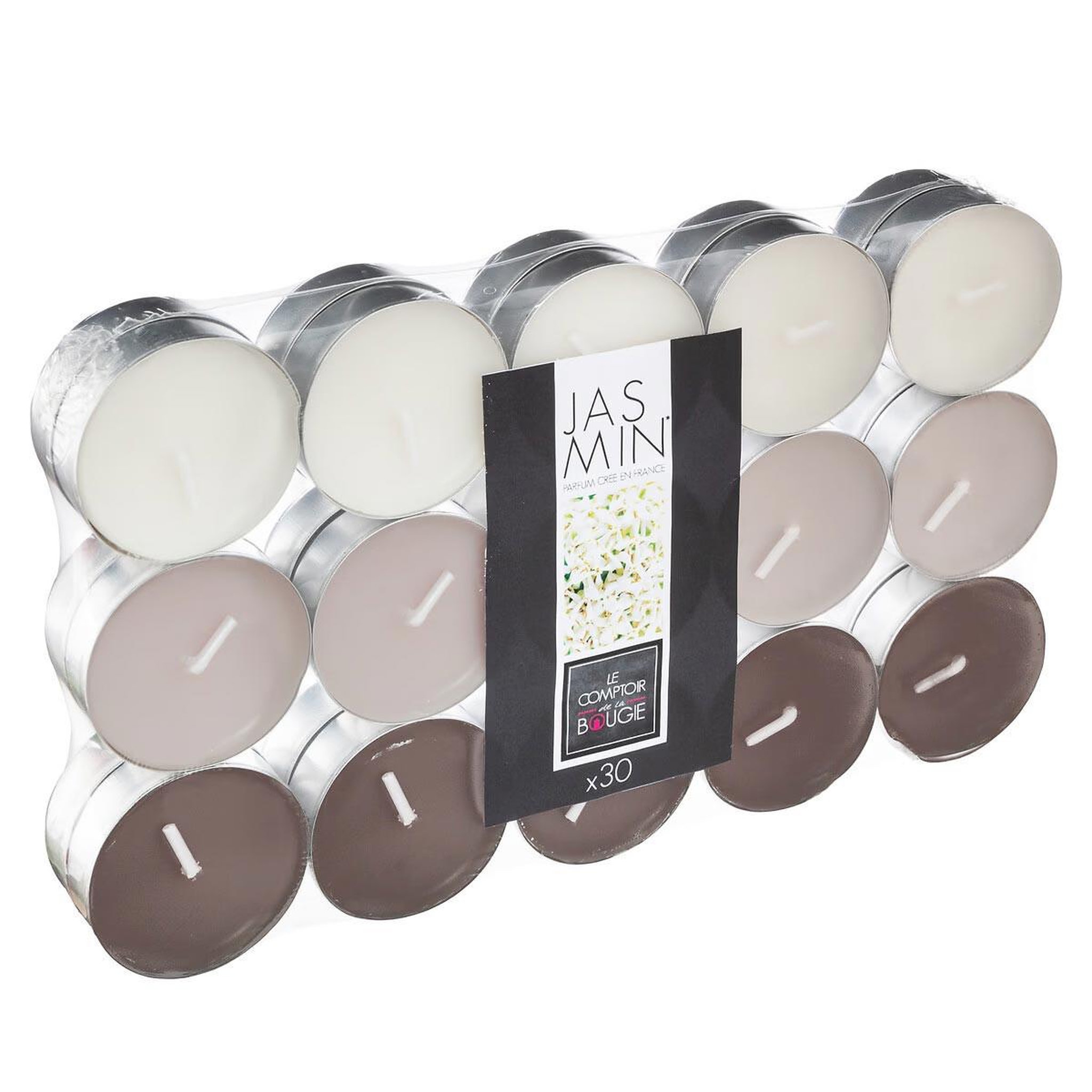 COMPTOIR DE LA BOUGIE Lot de 30 bougies chauffe-plat parfumées 3,7cm jasmin
