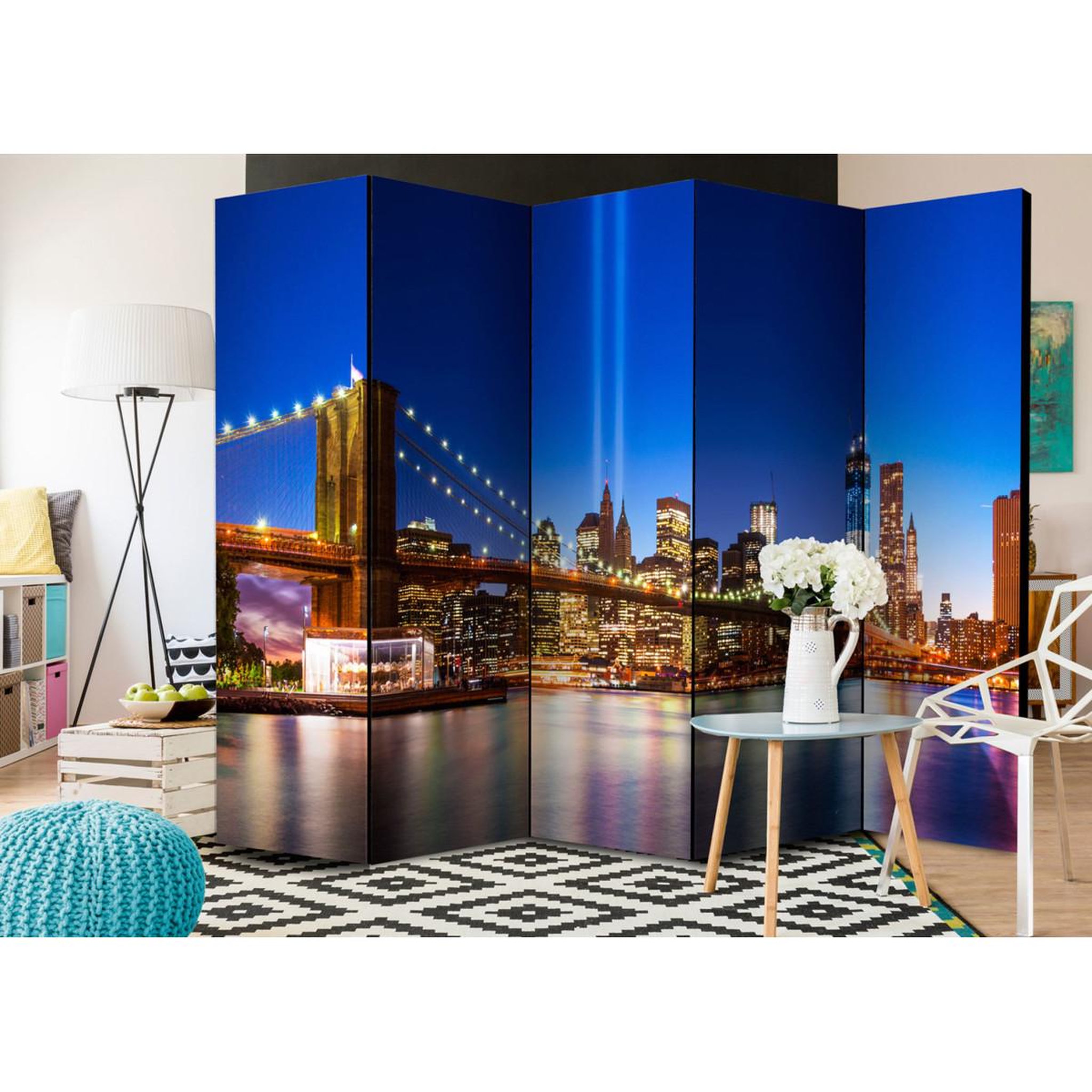 Voir la diapositive 2 : Paris Prix Paravent 5 volets  blue new york  172x225cm