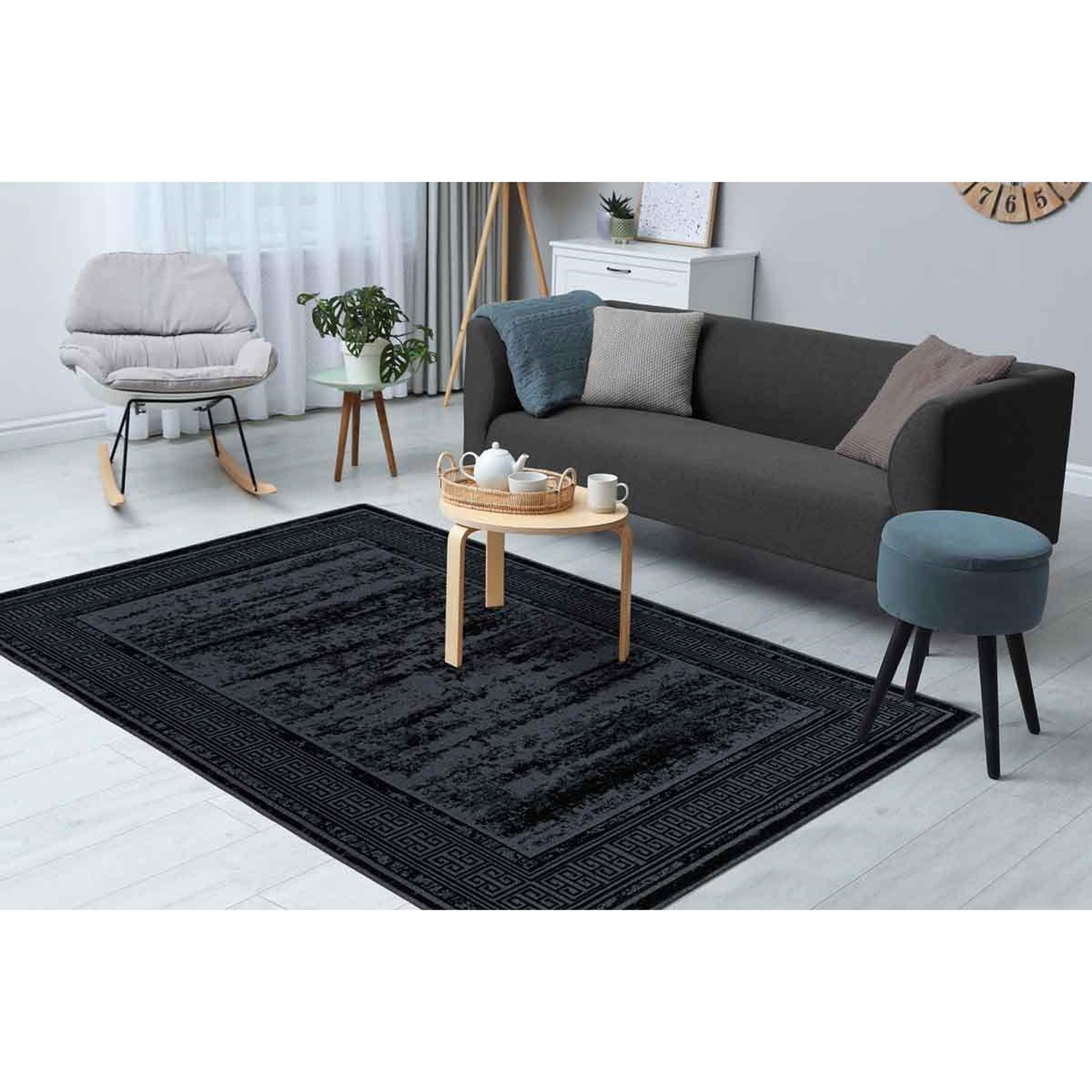 Voir la diapositive 5 : Paris Prix Tapis Tissé à Poils Plats Rétro  Kalevi  Noir