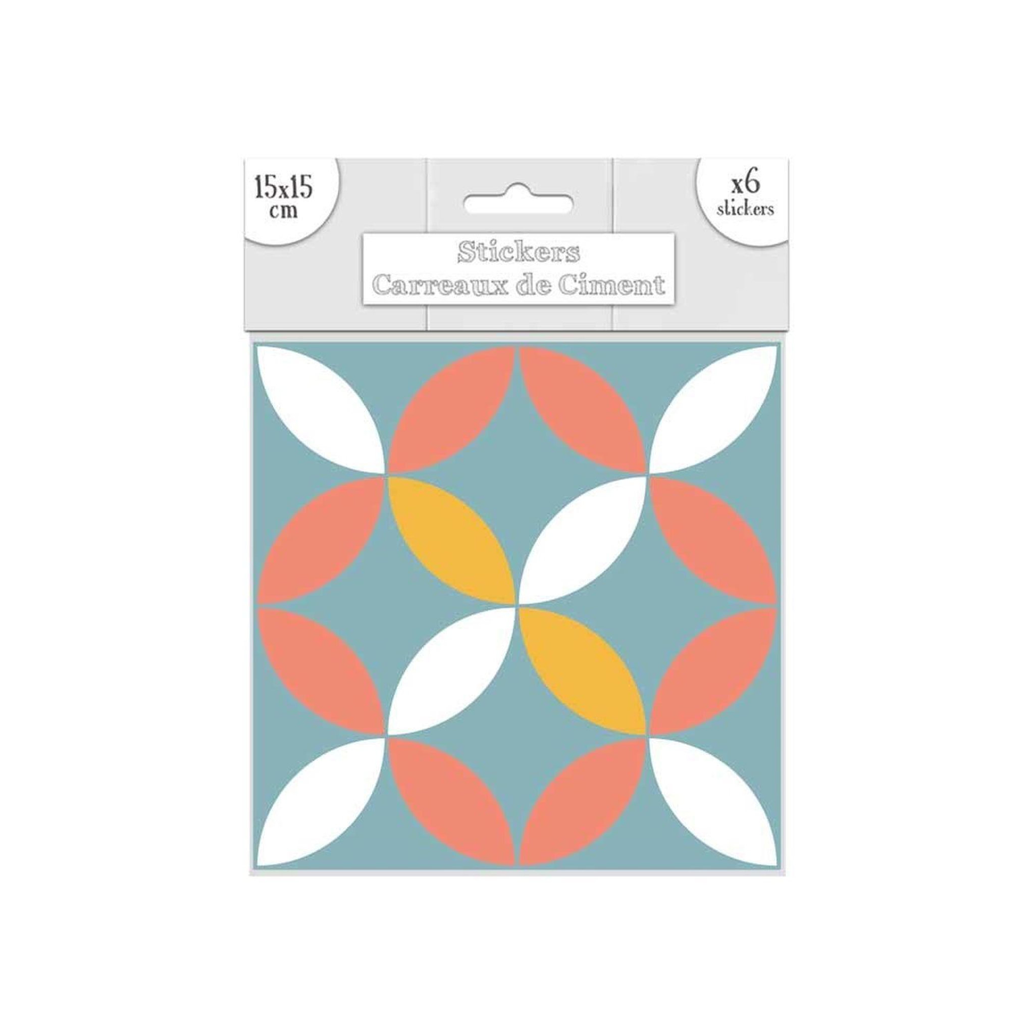 SUD TRADING 6 stickers carreaux de ciment - 15 x 15 cm - bleu, jaune et orange