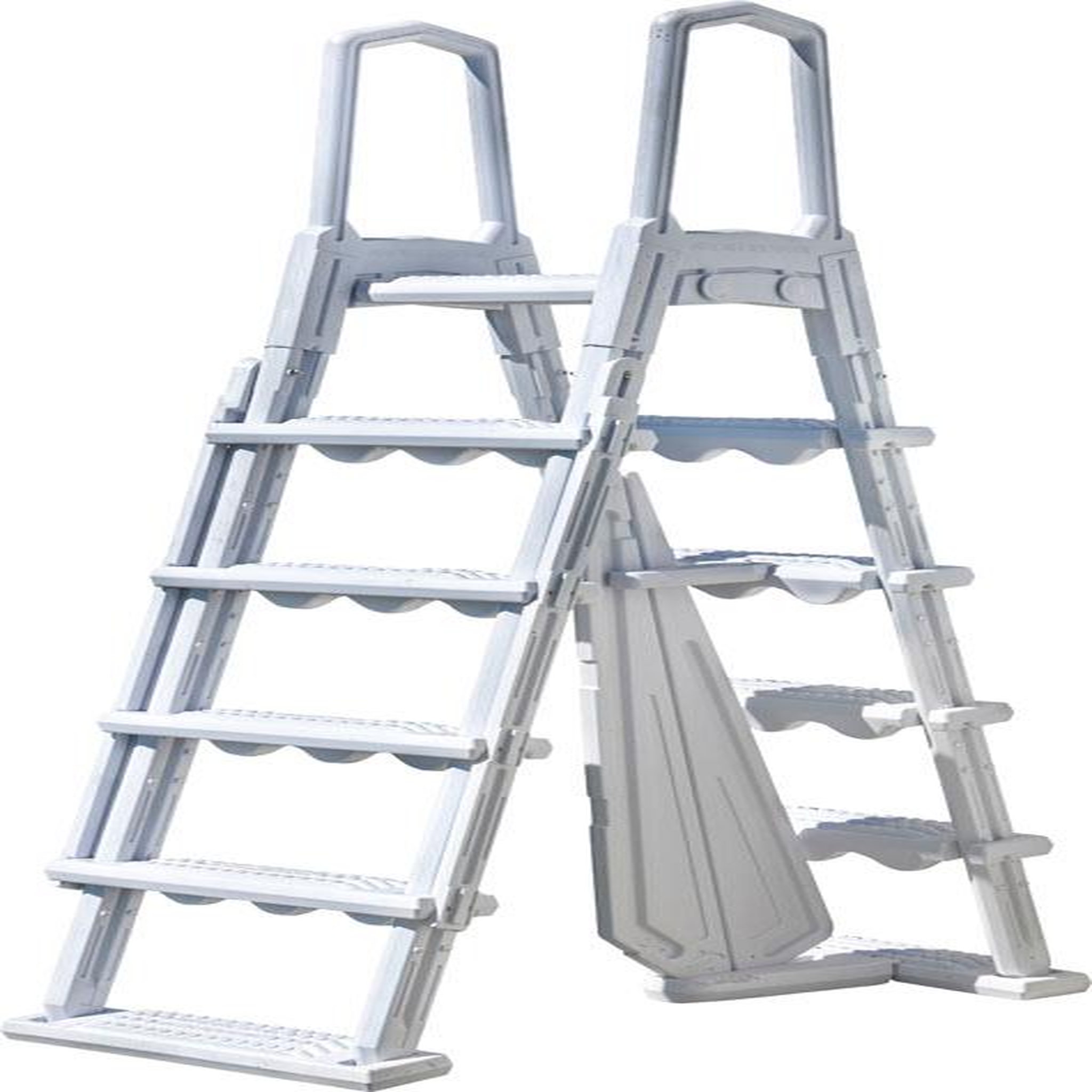 GRE Échelle de sécurité moulé avec plateforme pour piscine de hauteur 120 cm/132 cm - blanc