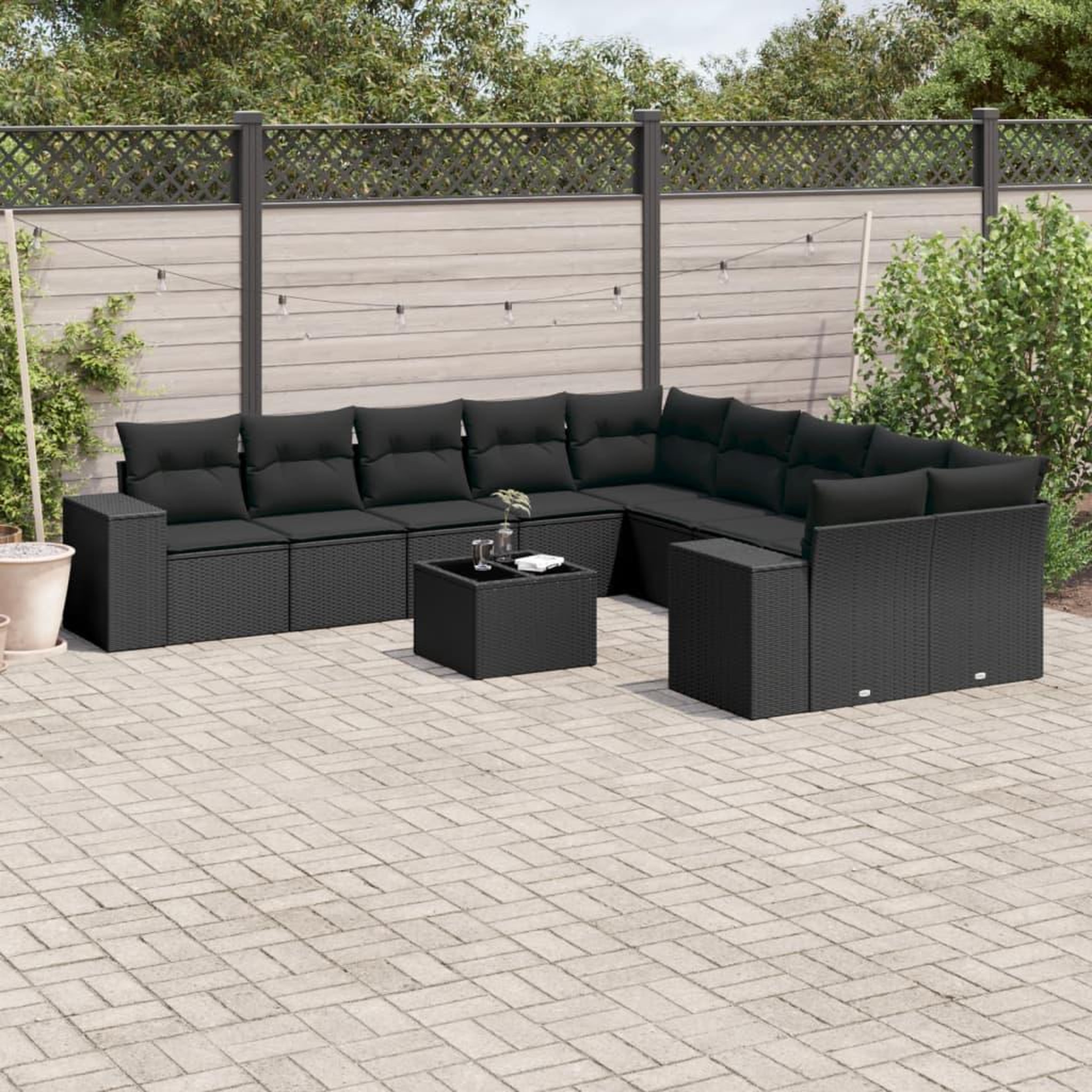 VIDAXL Salon de jardin 11 pcs avec coussins noir resine tressee