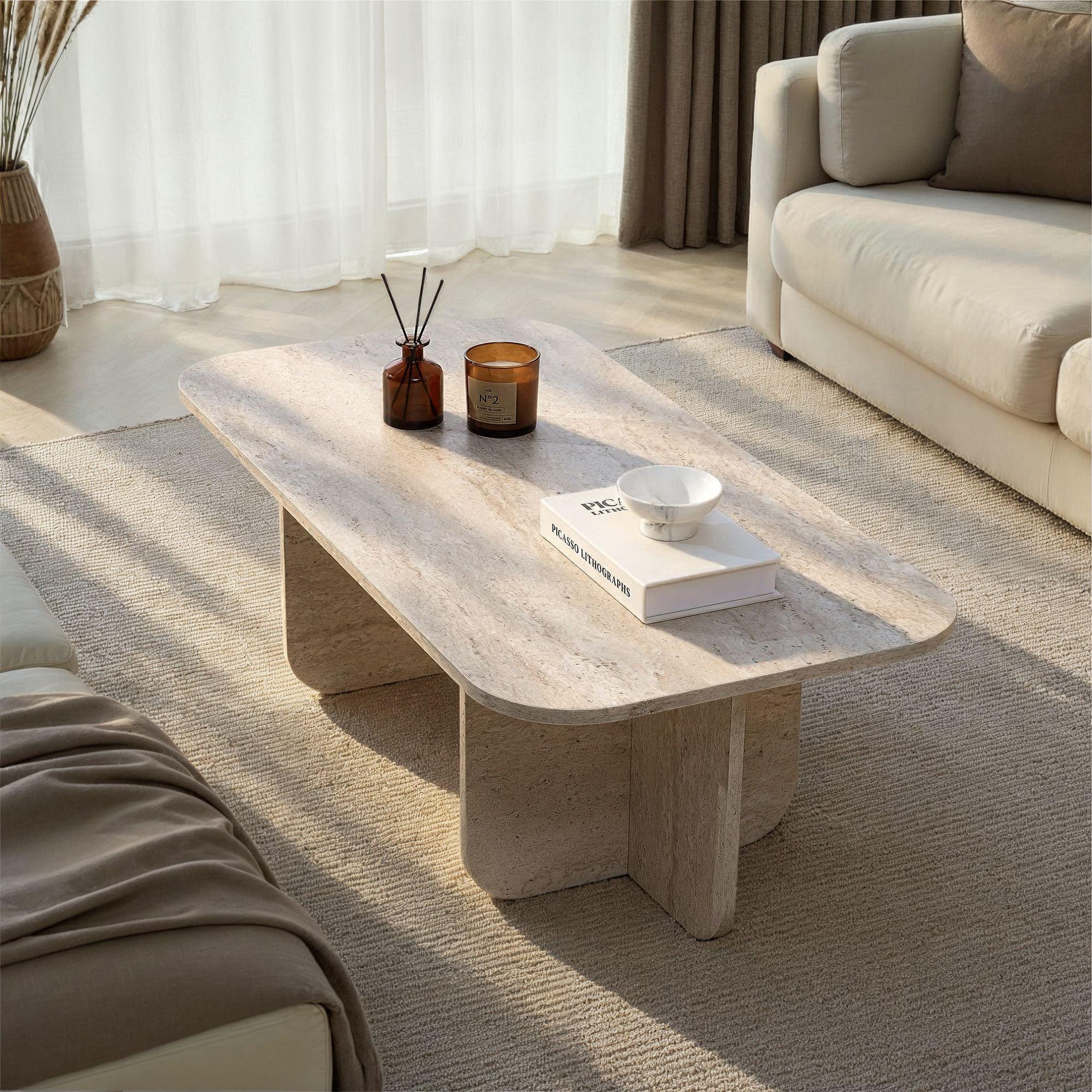 Voir la diapositive 3 : Habitat et Jardin Table basse en bois  akira  120 x 60 x 41 cm - travertin