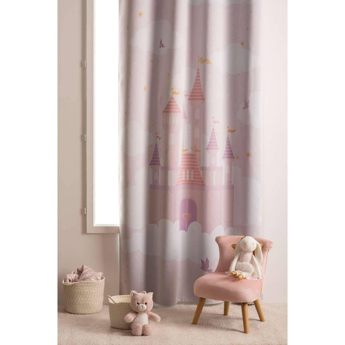 Atmosphera Kids Rideau occultant enfant Château - 135 x 260 cm - Rose