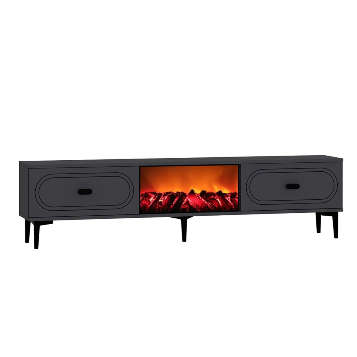 CONCEPT USINE Meuble TV avec cheminée LED 150cm gris anthracite et noir FYRA