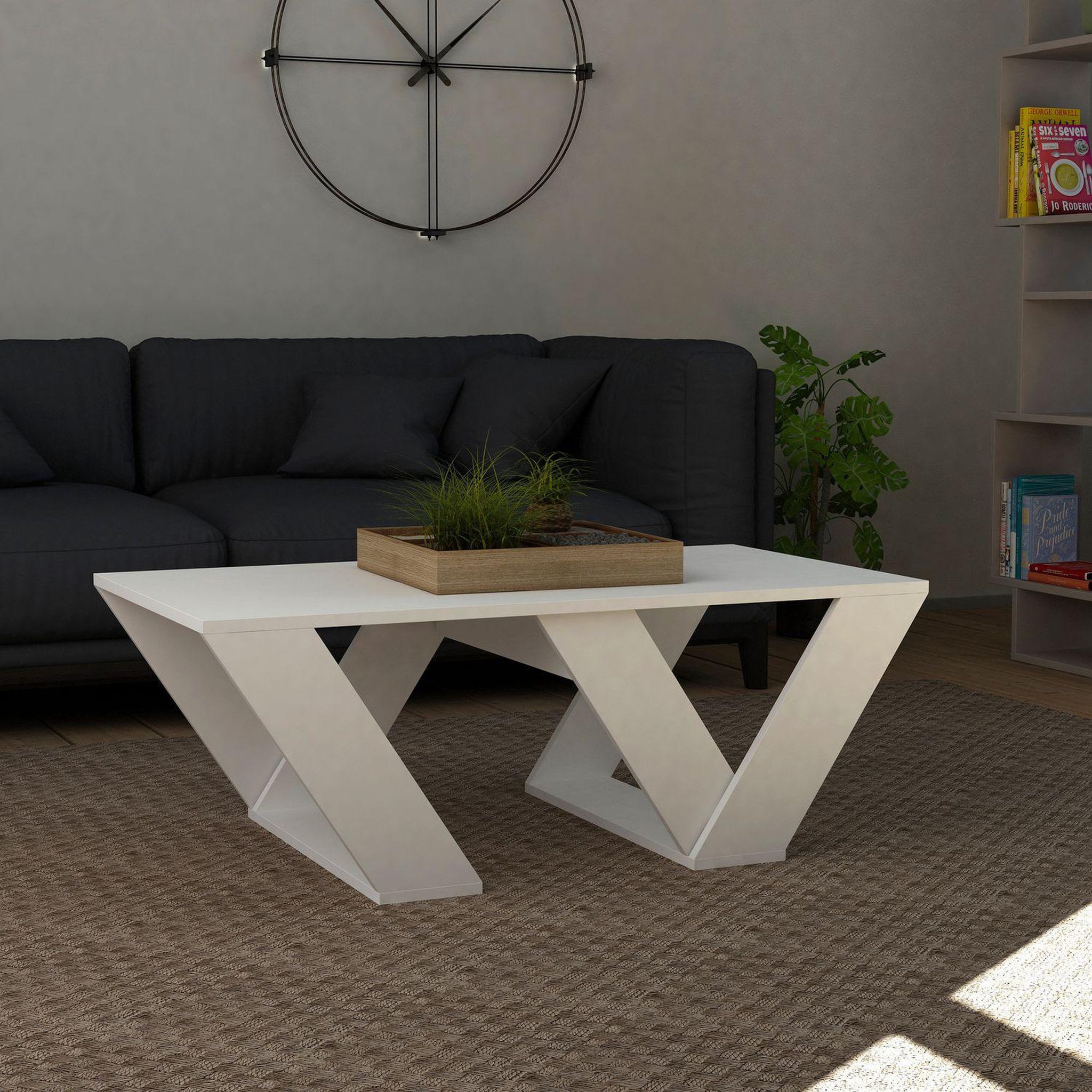 Voir la diapositive 2 : TOILINUX Table basse design Pipra - L. 110 x H. 60 cm - Blanc