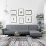 Voir la diapositive 2 : MARKET24 Canapé d'angle 3 places réversible - Tissu gris et simili noir - Pieds en acier - L 277 x P 157 x H 80 cm - IVANA