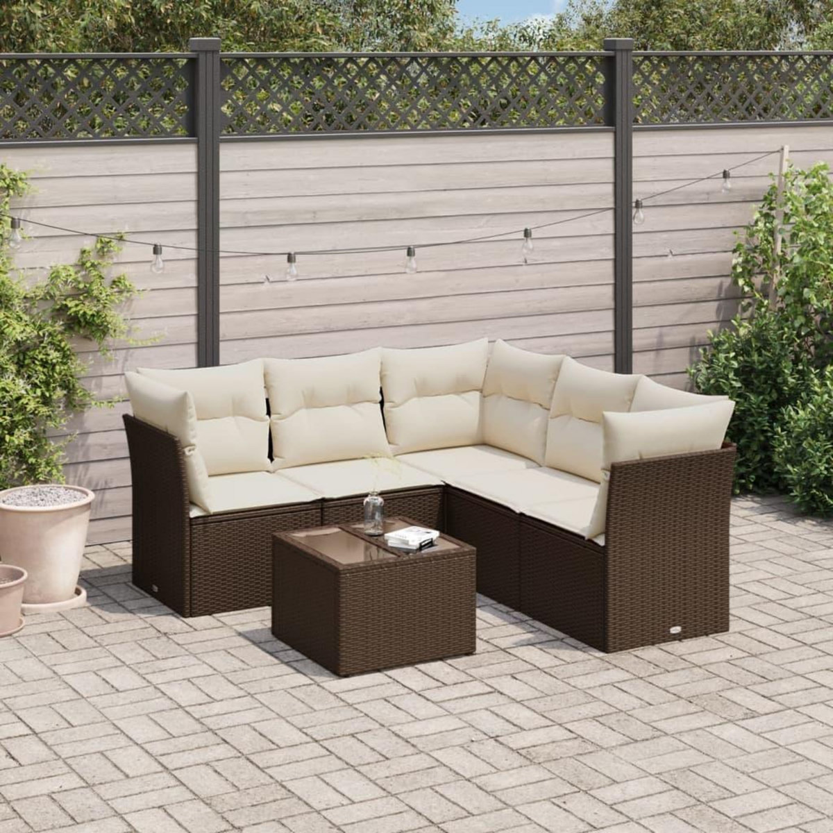 VIDAXL Salon de jardin avec coussins 6 pcs marron resine tressee