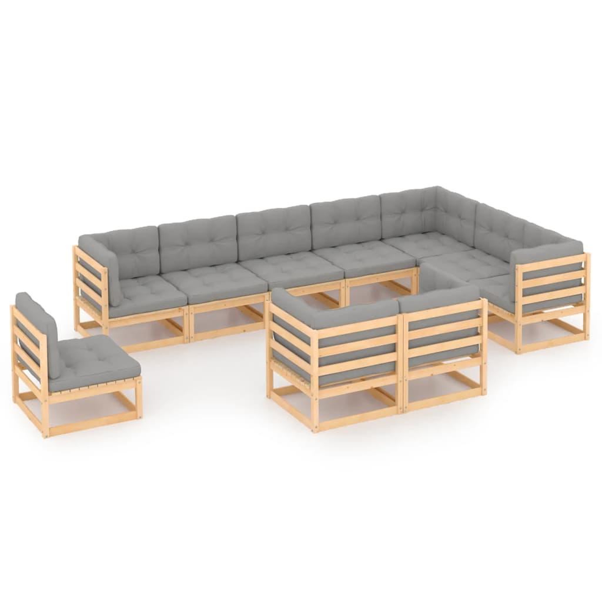 Voir la diapositive 1 : VIDAXL Salon de jardin 10 pcs avec coussins Bois de pin massif