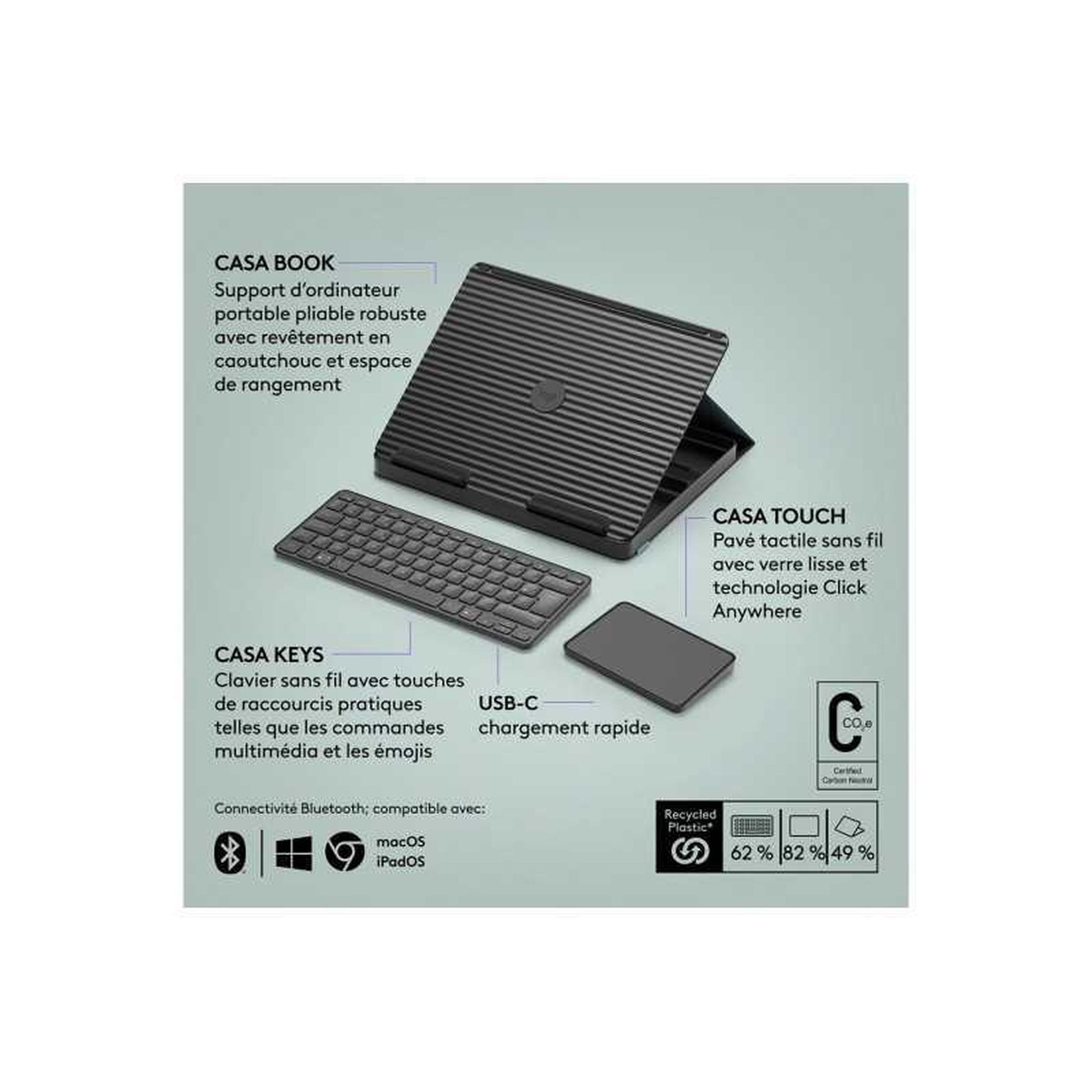 Voir la diapositive 6 : Logitech Clavier et pavé tactile sans fil AZERTY graphite avec support ordinateur portable 10-17 pouces