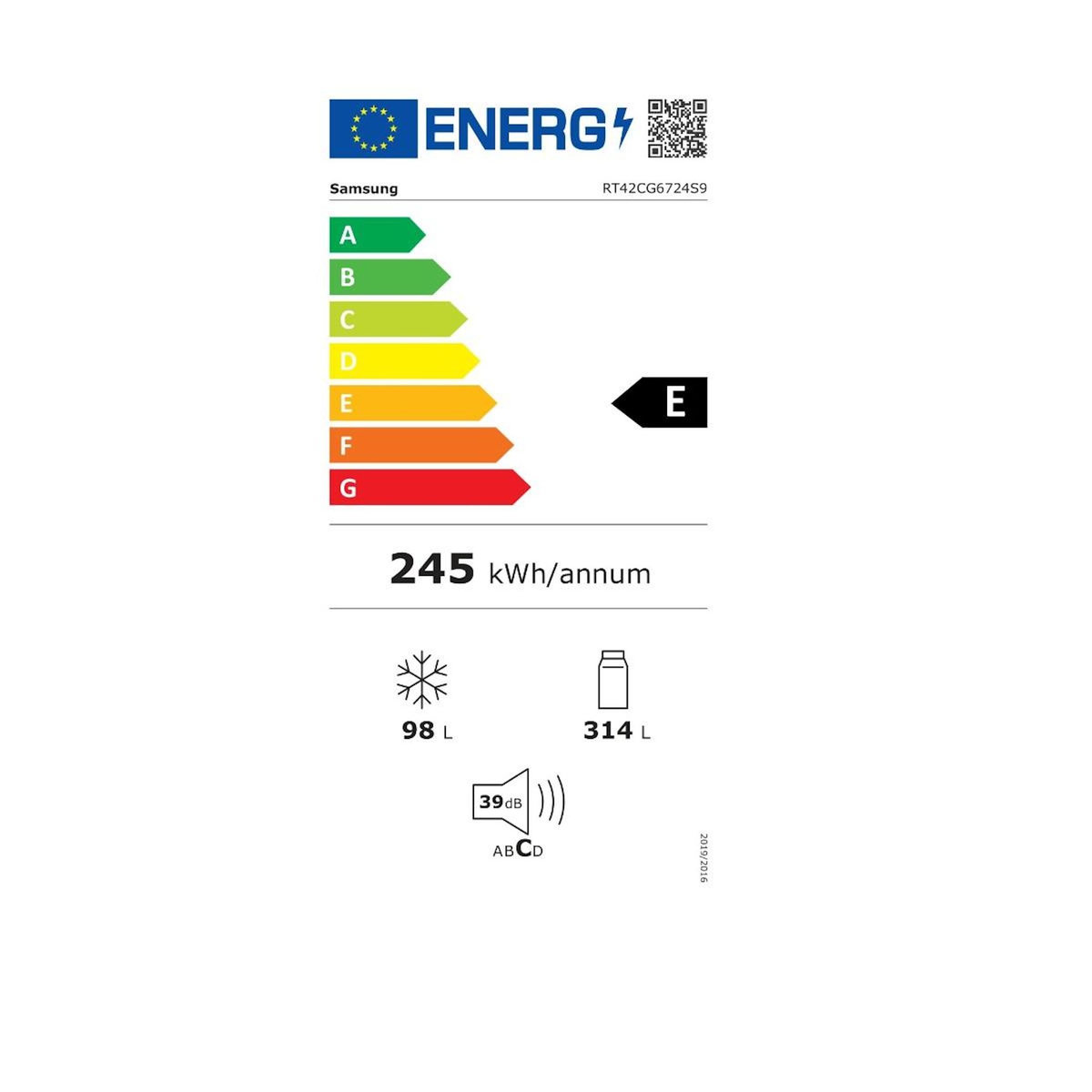Samsung Réfrigérateur combiné 60cm 412l ventilé blanc - RT42CG6724S9