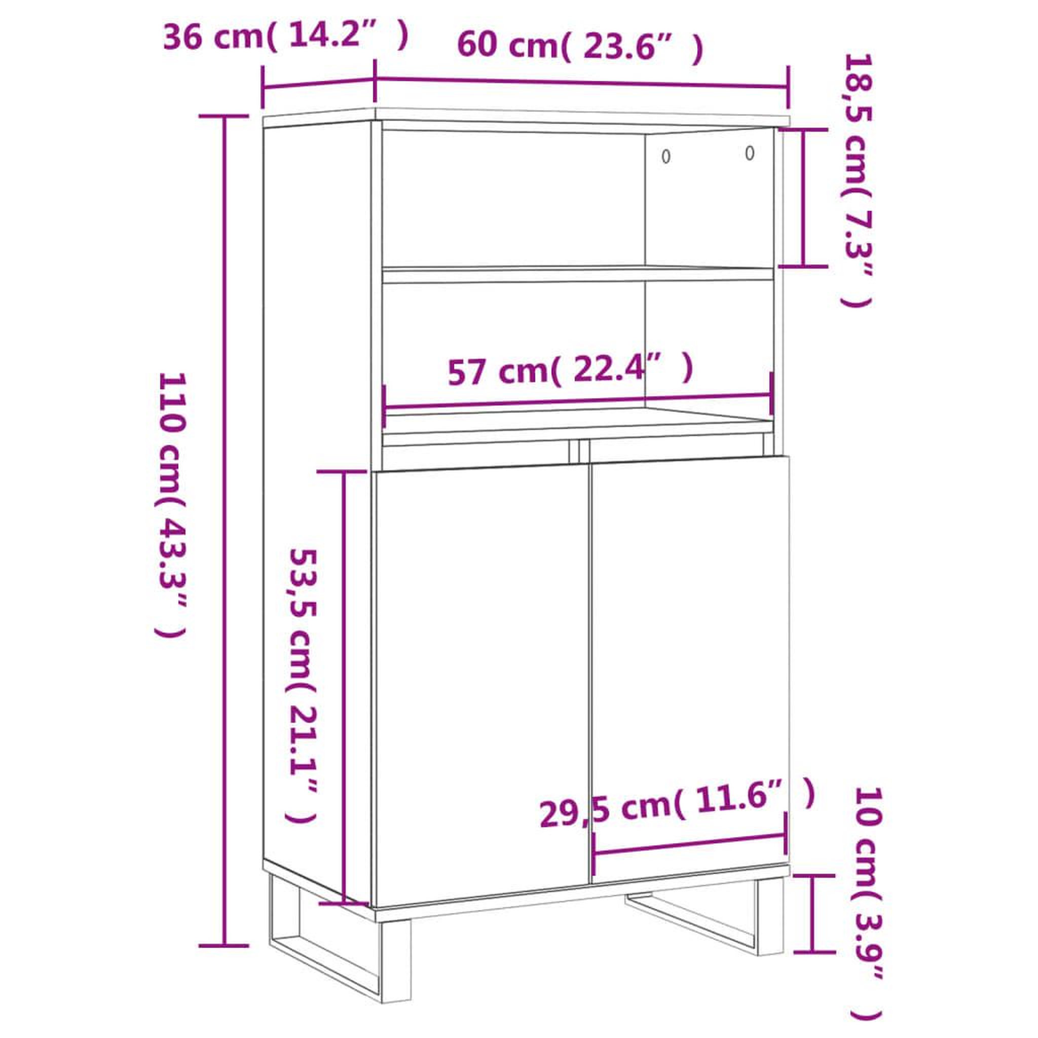 Voir la diapositive 6 : VIDAXL Buffet haut Gris beton 60x36x110 cm Bois d'ingenierie