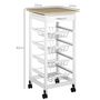 Voir la diapositive 3 : HOMCOM Desserte chariot de cuisine sur roulettes - 4 paniers coulissants, tiroir, plateau - bois blanc MDF bois clair