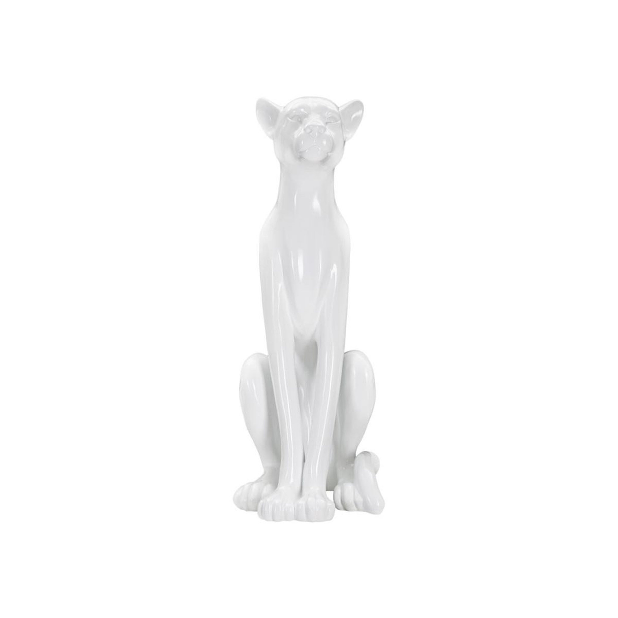 Paris Prix Statue déco en résine  léopard assis  74cm blanc