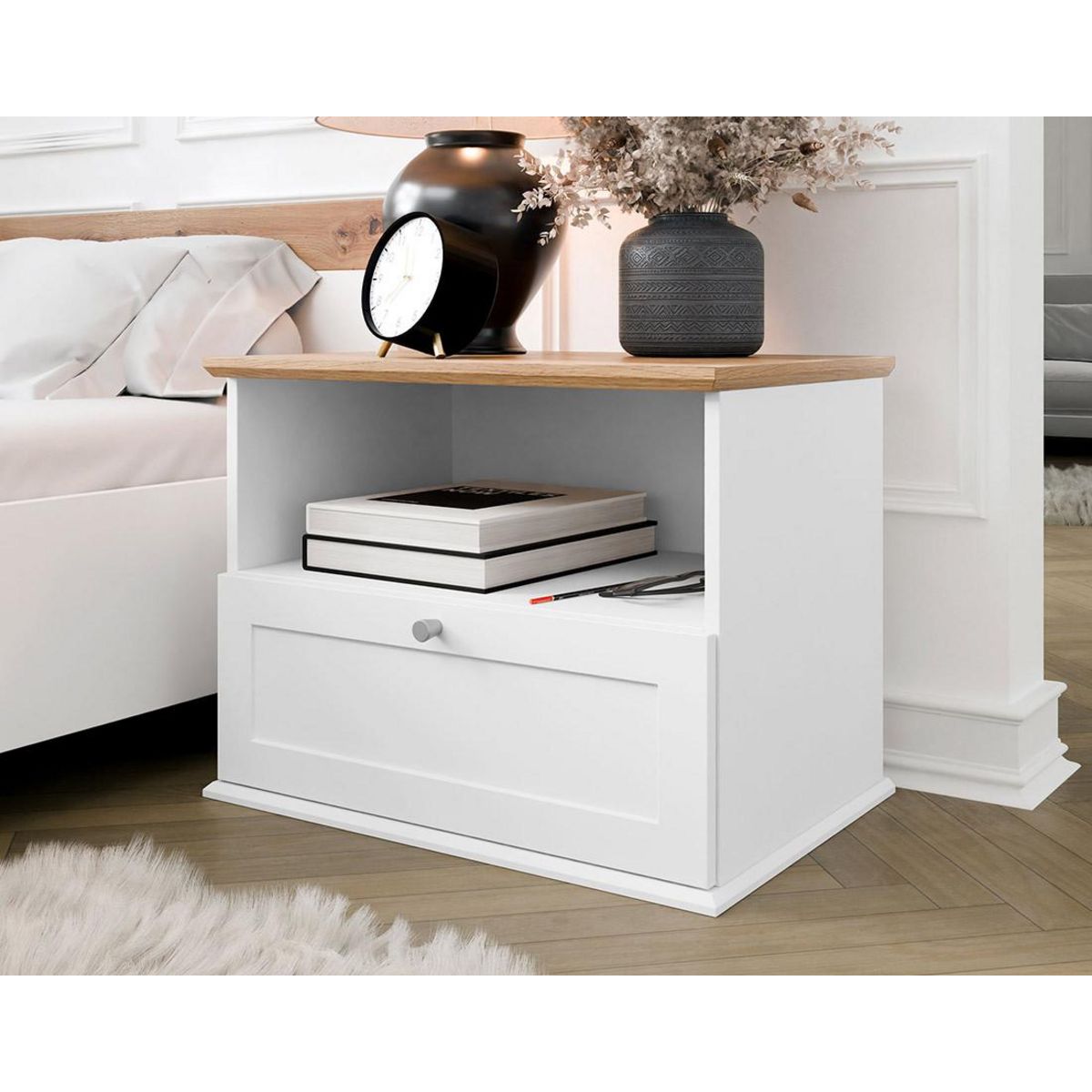 BEST MOBILIER Francesco - table de chevet - effet bois et blanc - 62 cm