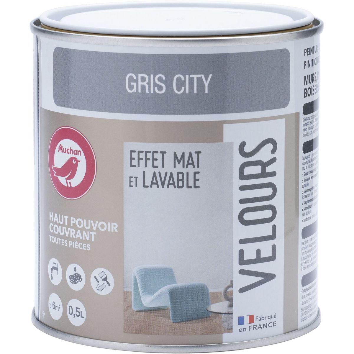 AUCHAN Peinture dépolluante gris city 0,5L 