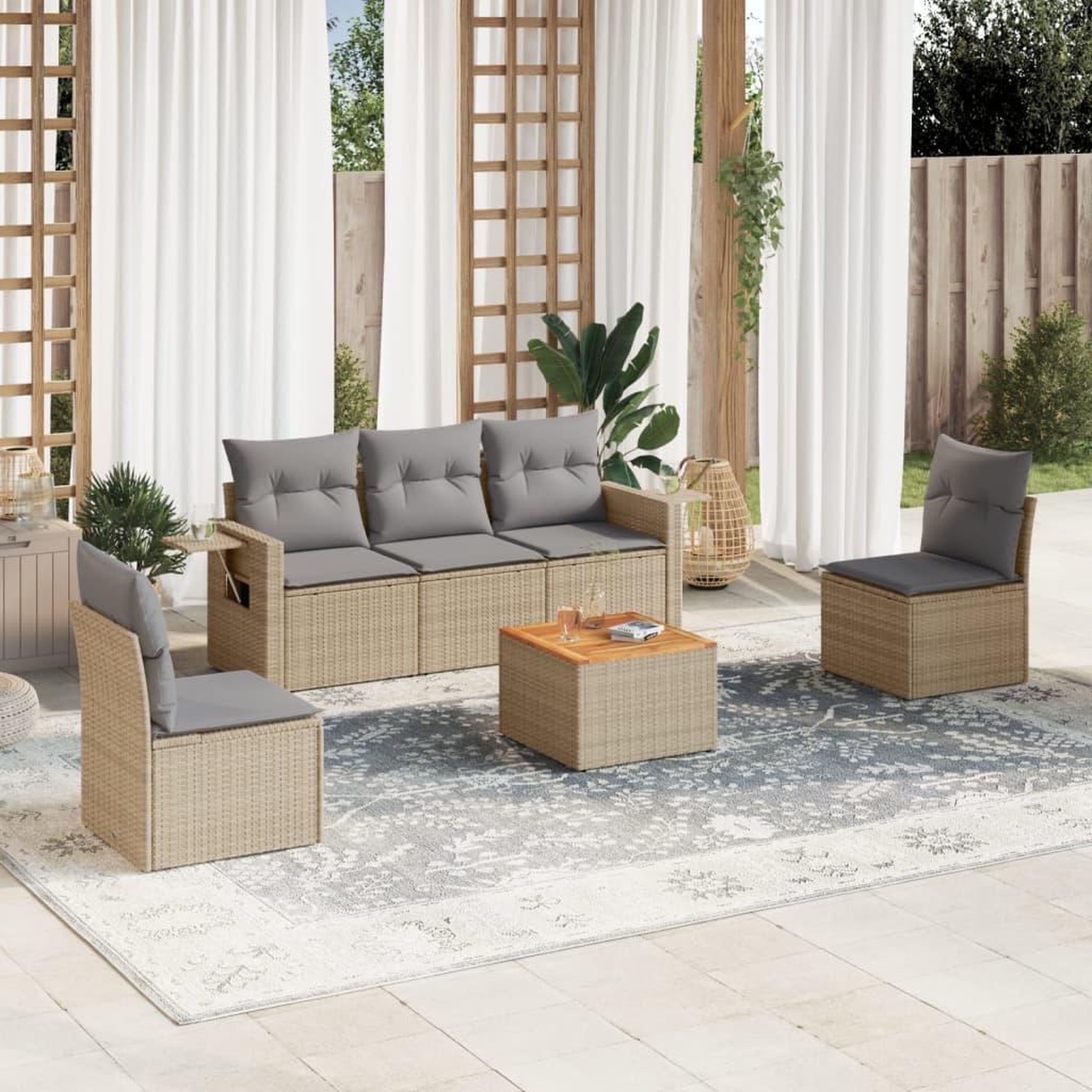VIDAXL Salon de jardin avec coussins 6pcs melange beige resine tressee