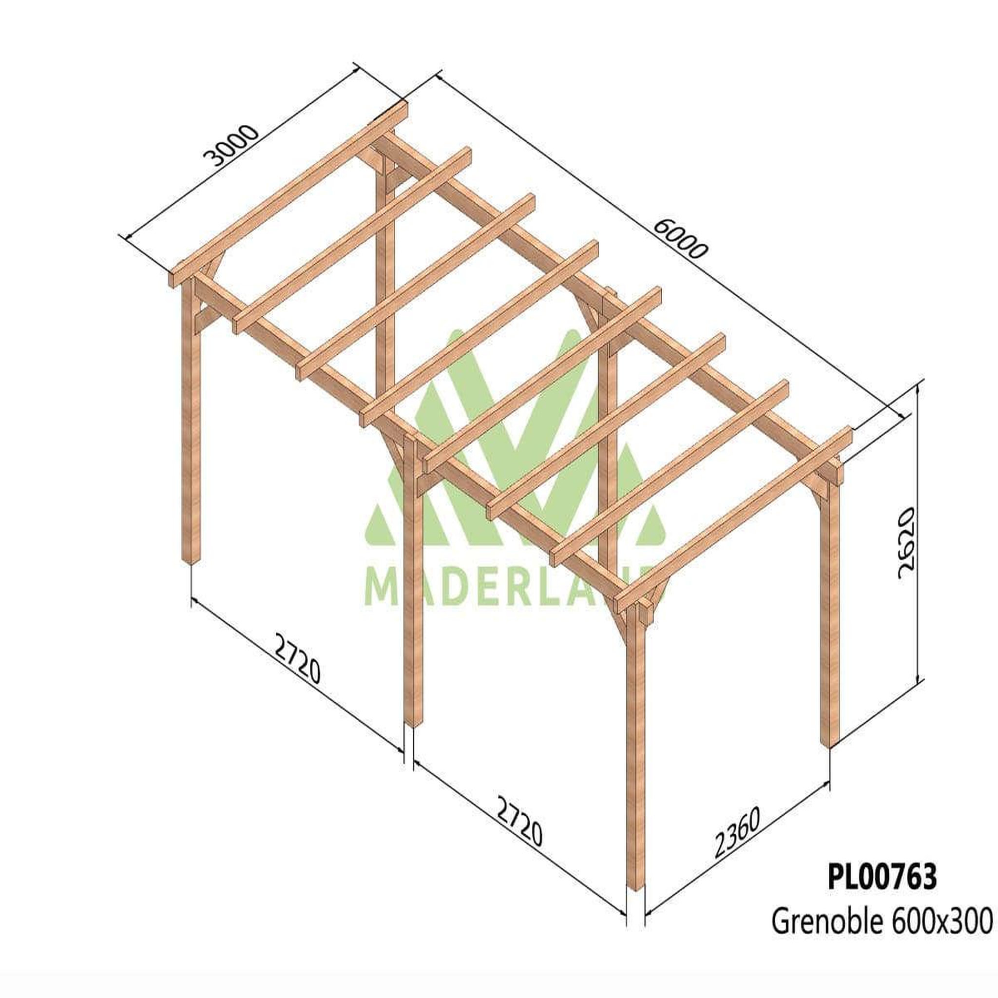 Voir la diapositive 2 : JARDIDECO Pergola en bois lamellé-collé grenoble 600 x 300 cm - maderland