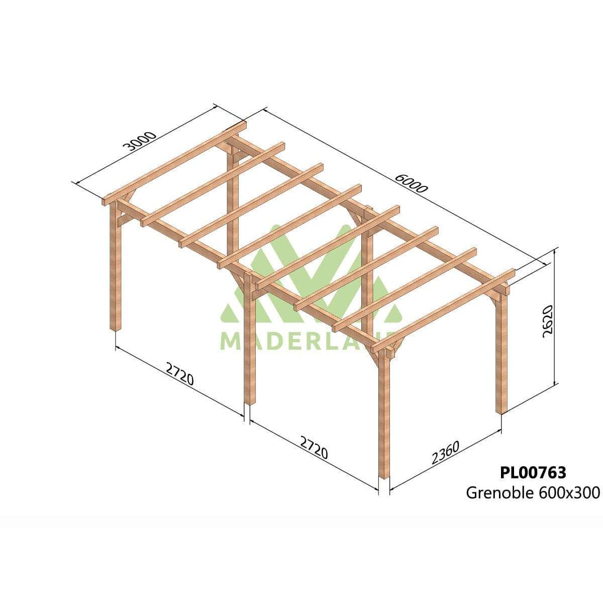 JARDIDECO Pergola en bois lamellé-collé Grenoble 600 x 300 cm - Maderland