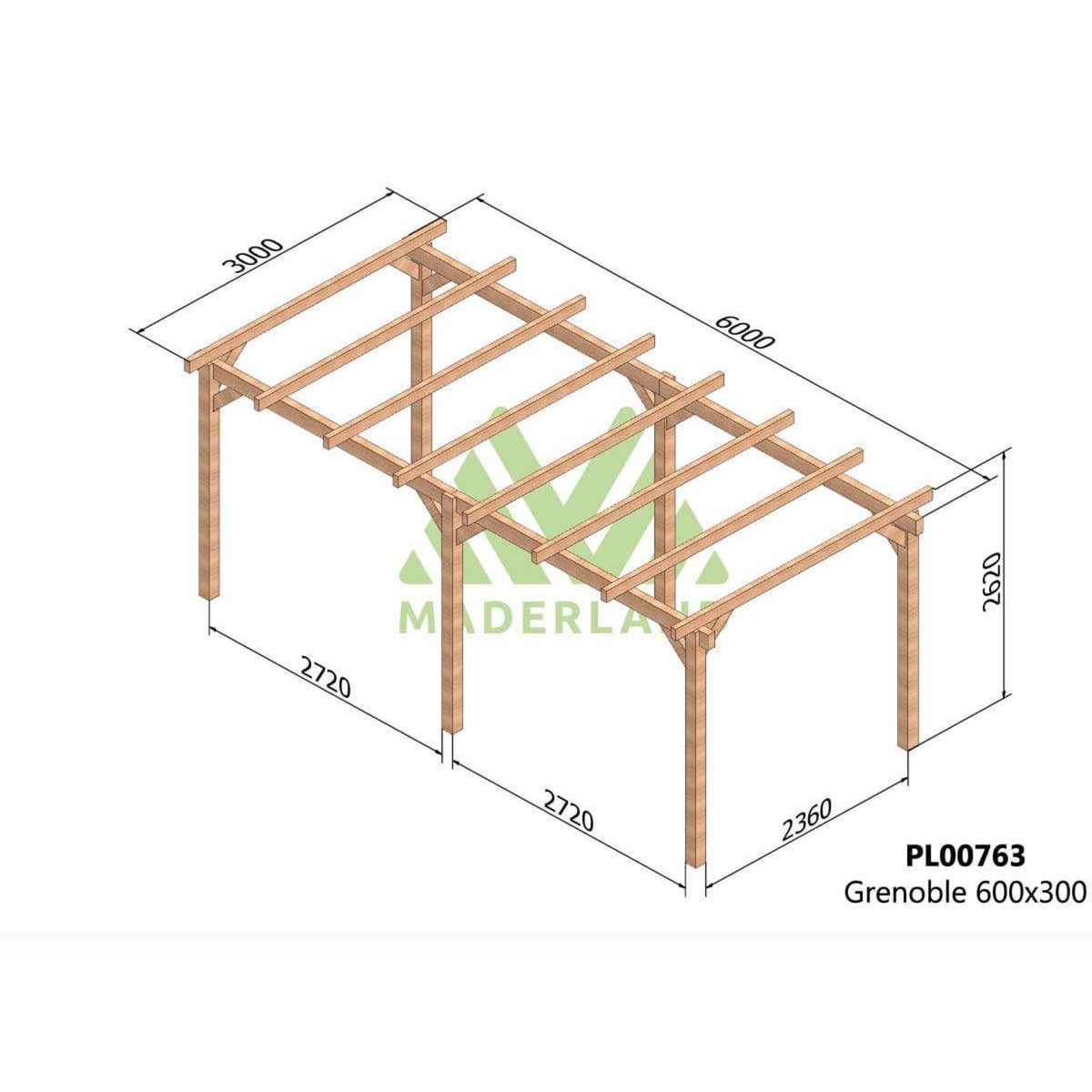JARDIDECO Pergola en bois lamellé-collé Grenoble 600 x 300 cm - Maderland