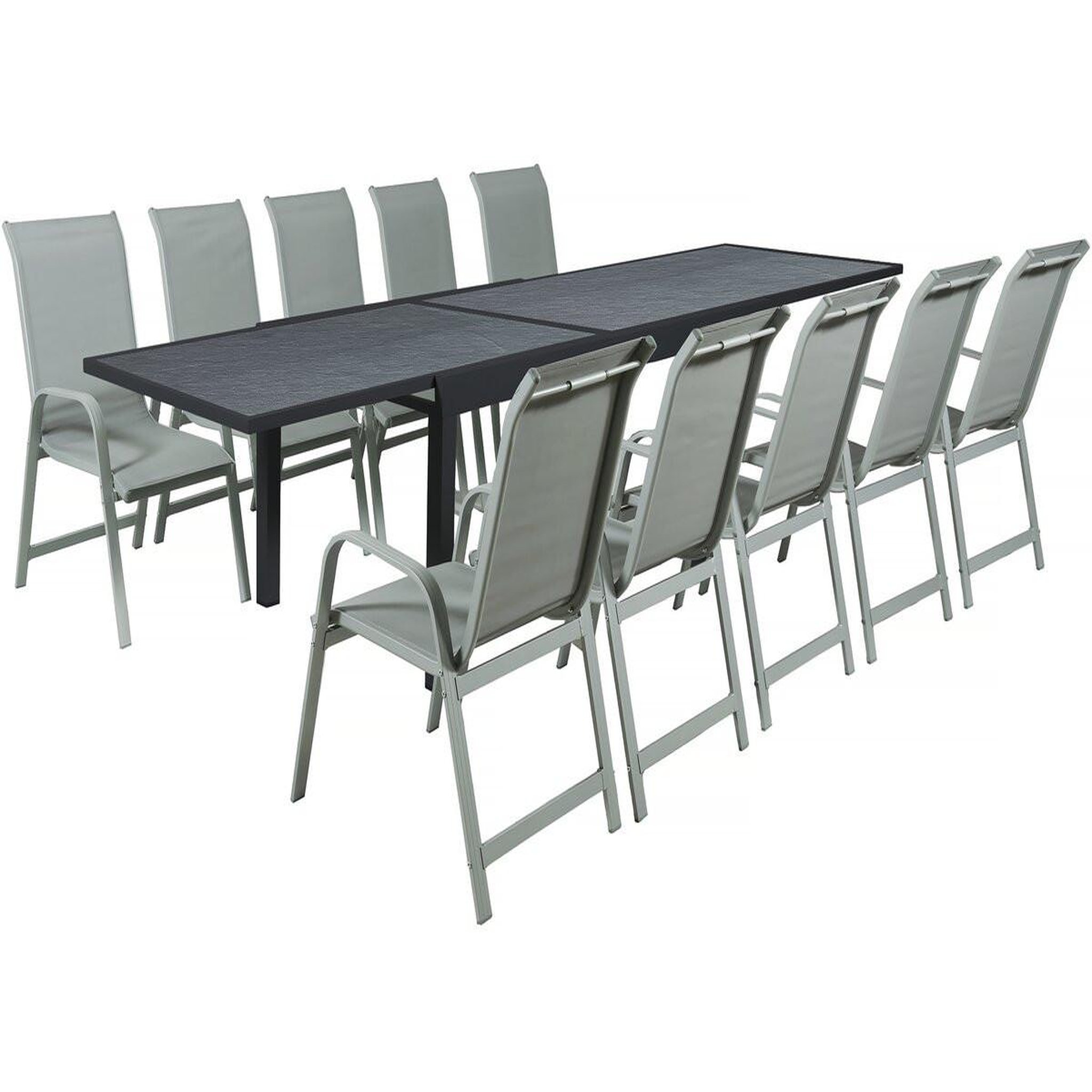 Habitat et Jardin Table extensible et chaises de jardin en aluminium  Lagos  - 200/320 x 105 x 76 cm - 10 chaises - Gris clair