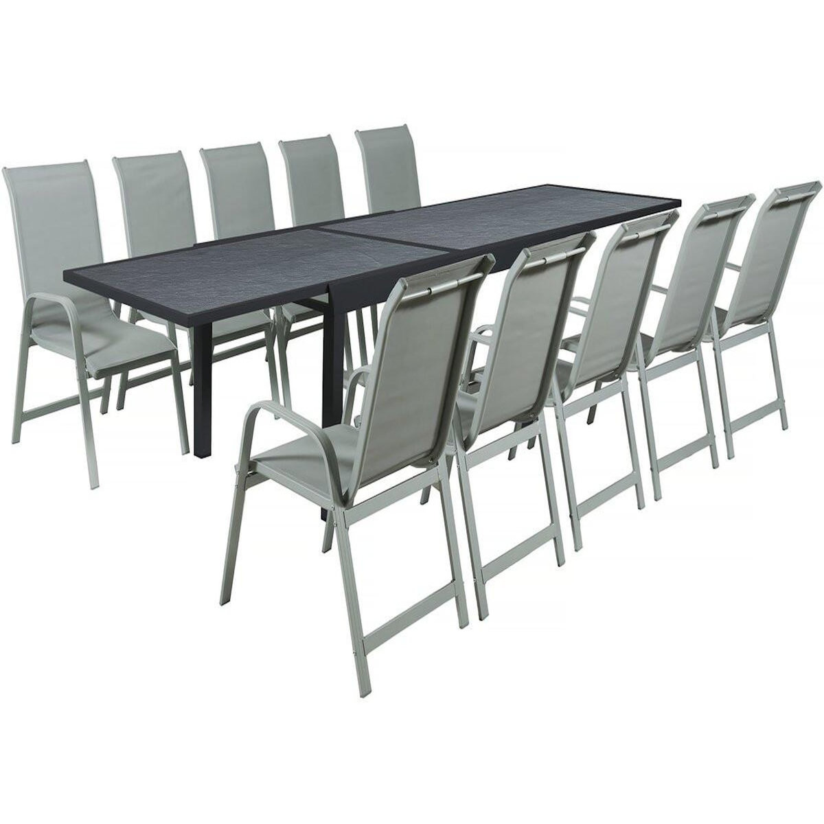 Habitat et Jardin Salon de jardin repas  Lagos  - 200/320 x 105 x 76 cm - 10 chaises - Gris clair