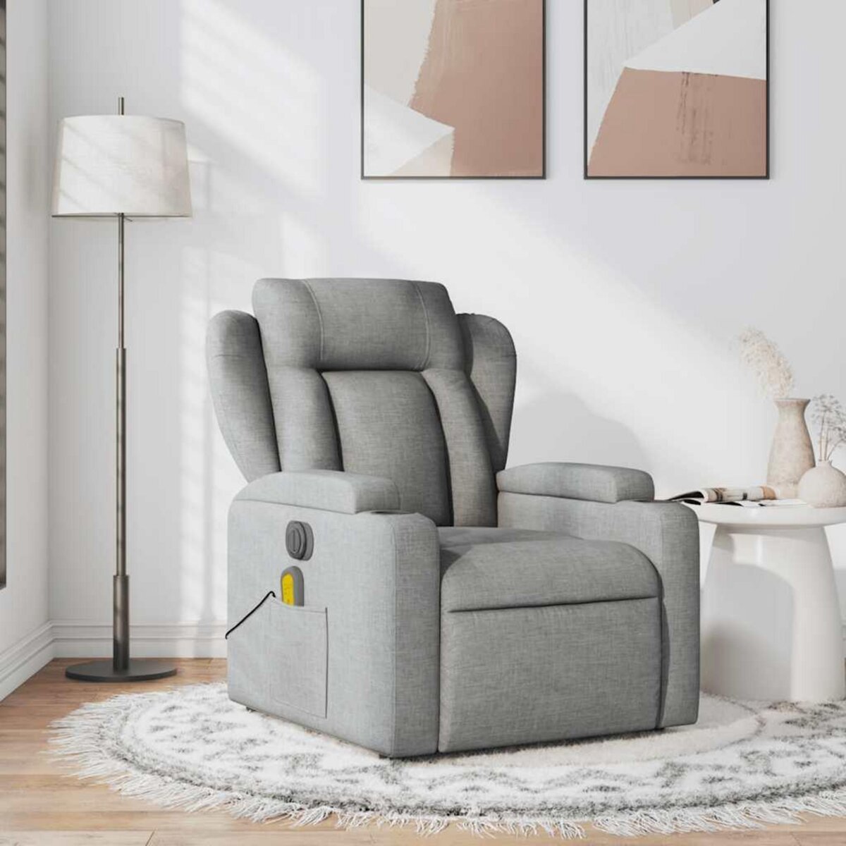 VIDAXL Fauteuil de massage inclinable Gris clair Tissu