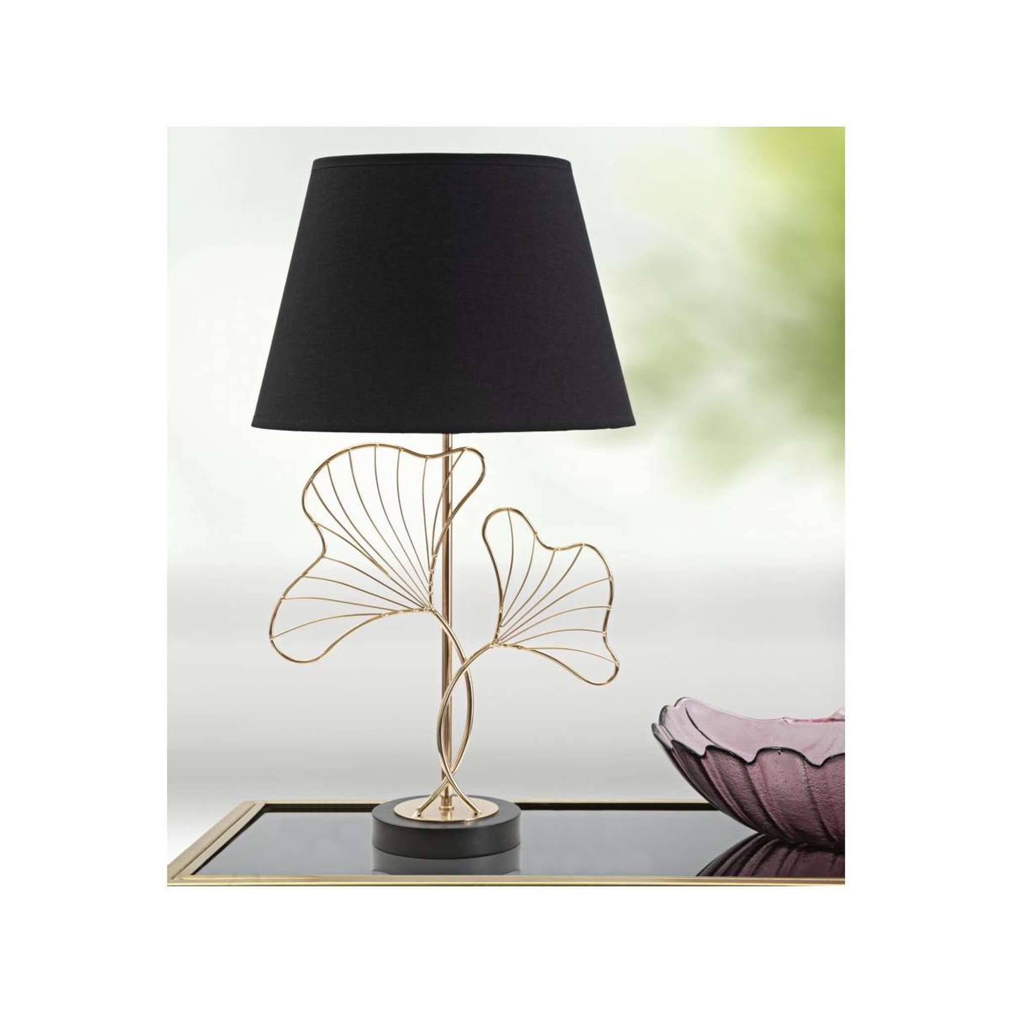 Voir la diapositive 4 : Paris Prix Lampe à poser en métal  feuilles  60cm or & noir