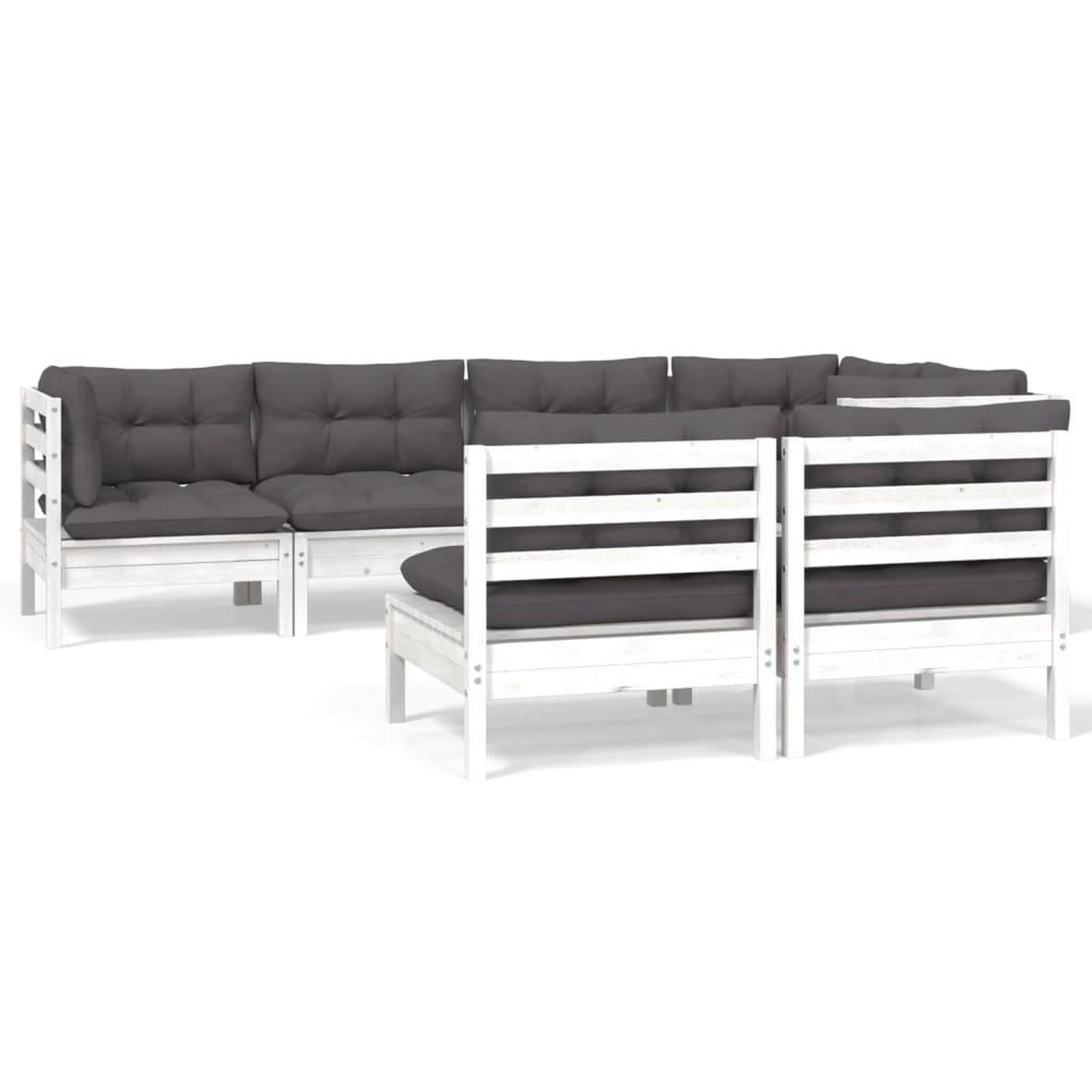 Voir la diapositive 2 : VIDAXL Salon de jardin 7 pcs avec coussins Blanc Bois de pin massif