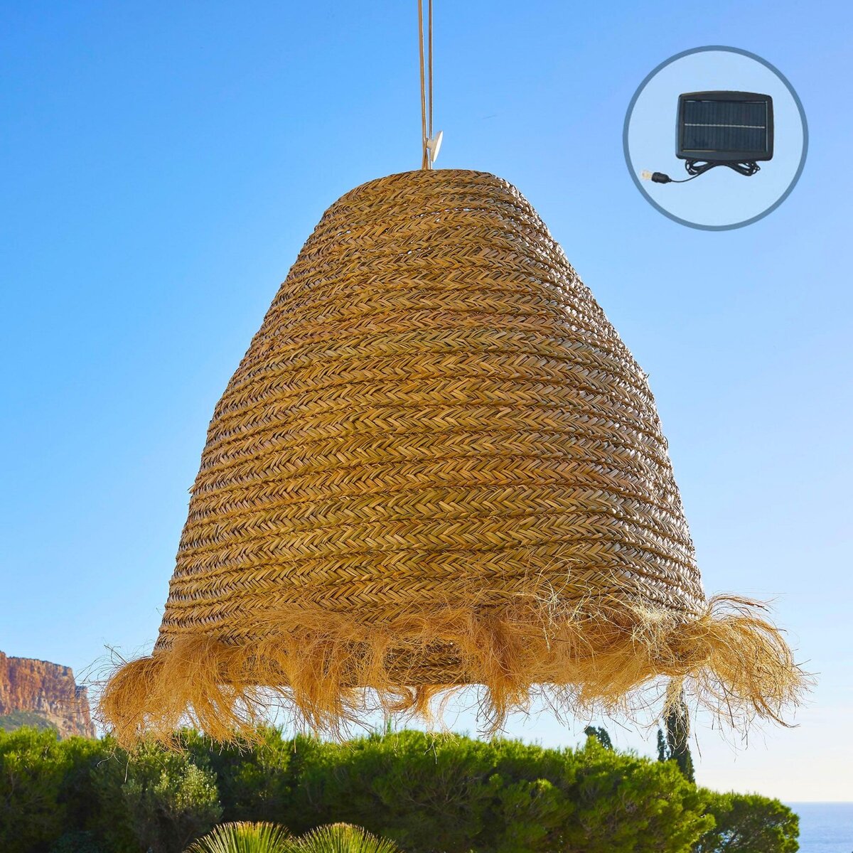 Lumisky Suspension d'extérieur nomade solaire ANAFI BIG Beige Jonc de mer D100 cm