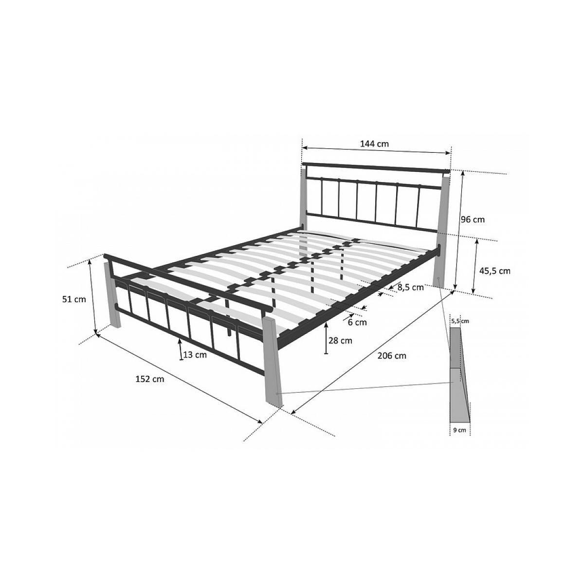 HomeStyle4U Design metal lit double 160 x 200 cadre de lit lattes bois neuf noir brun