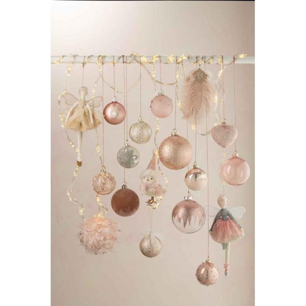 Paris Prix Lot de 6 Boules de Noël  Ligne Paillettes  8cm Rose Clair