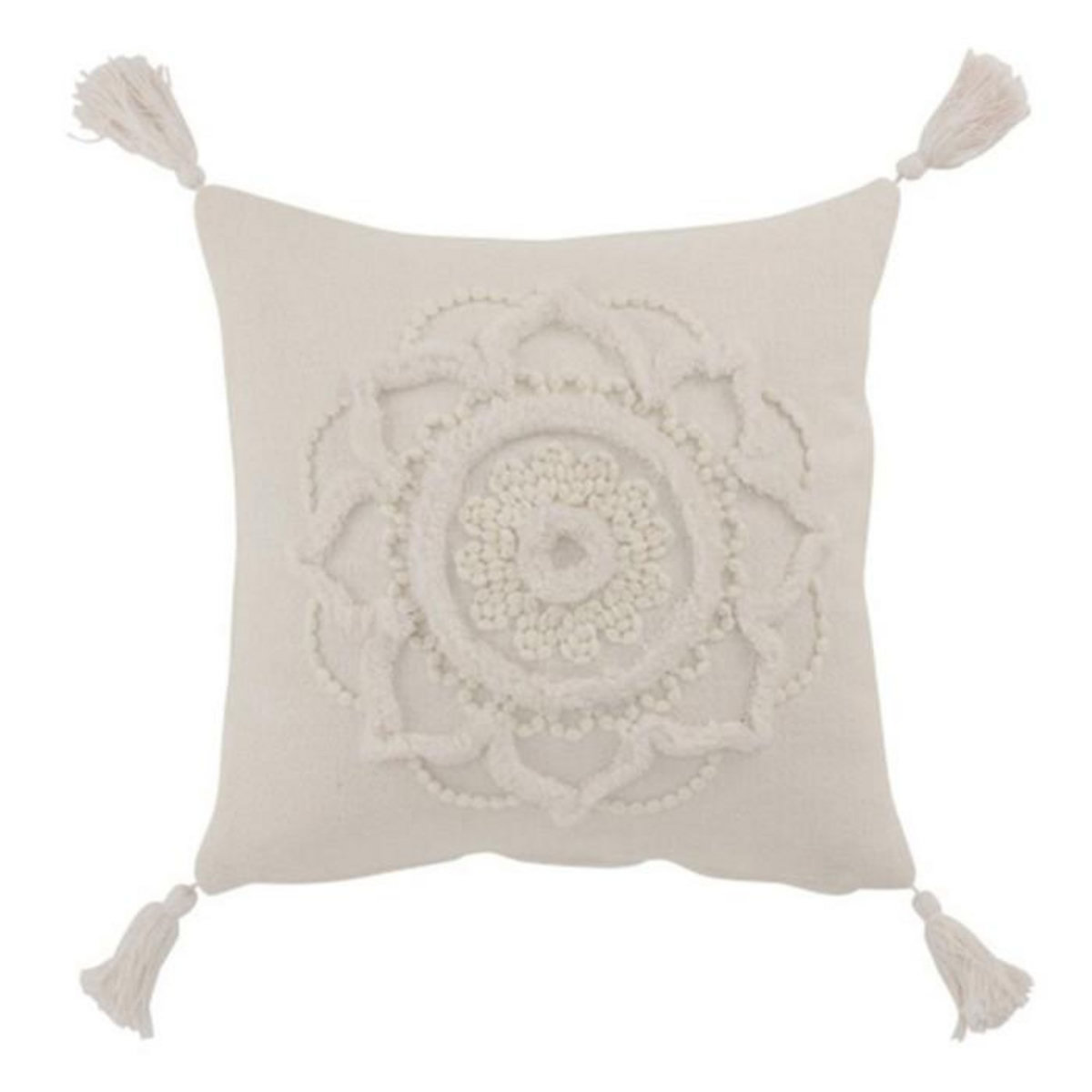 Paris Prix Coussin Déco Pompons  Bord Floches  45x45cm Blanc