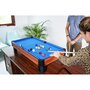 PLAY4FUN Billard de table avec accessoires - Kit Billard Compact de bureau ou salle de jeu, 102 x 51 x 22,5 cm - Marron et Tapis Bleu