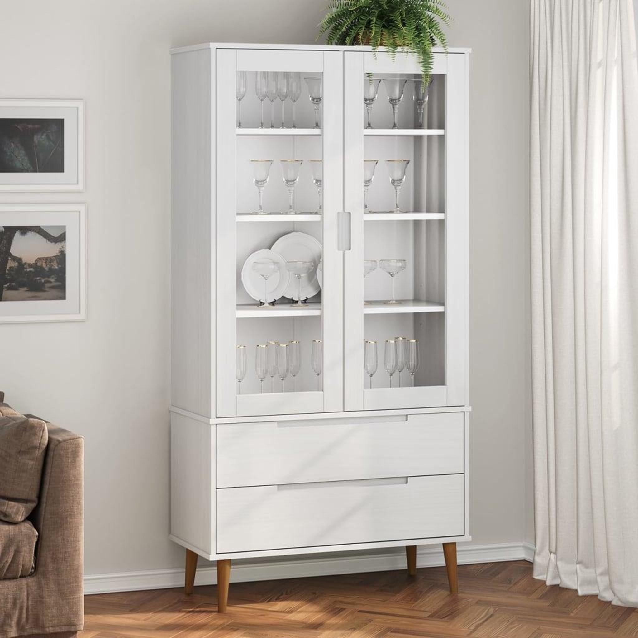 Voir la diapositive 1 : VIDAXL Armoire a vitrine MOLDE Blanc 90x35x175 cm Bois de pin massif
