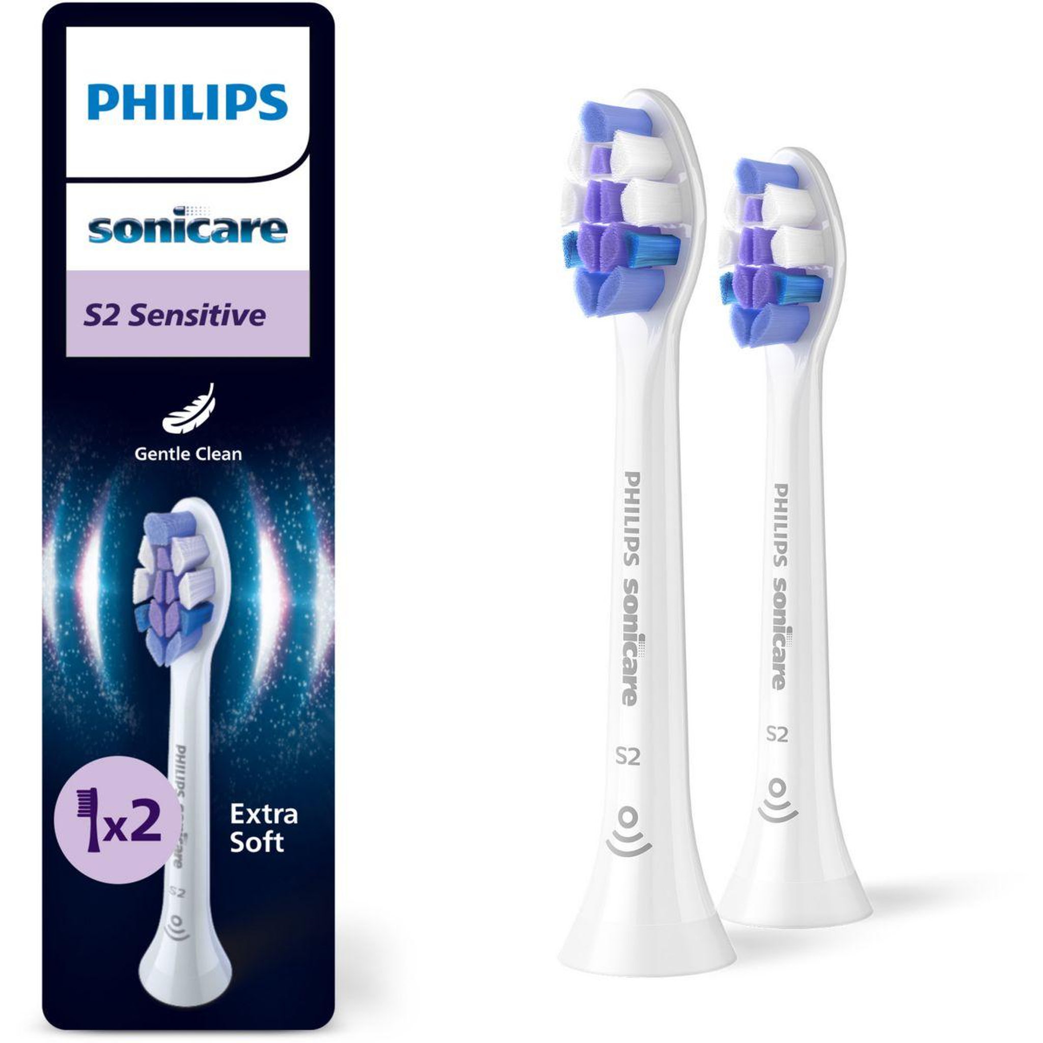 Philips Brossette dentaire sonicare lot de 2 - hx6052/87 white sensitive s2
