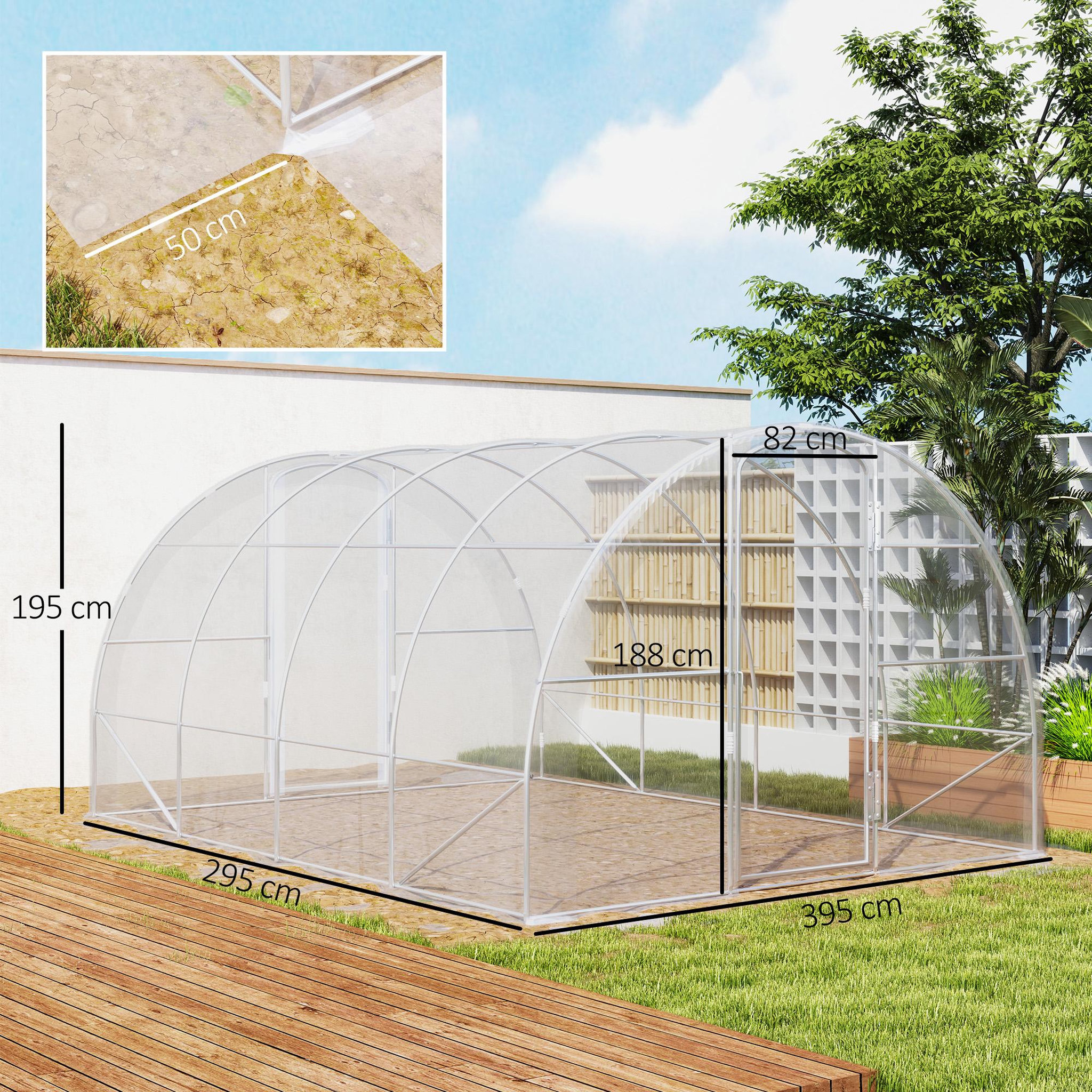 Voir la diapositive 3 : OUTSUNNY Serre tunnel 12 m² - 4 x 3 x 2 m - 2 portes - acier galvanisé PE haute densité transparent