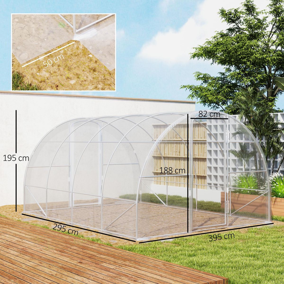 OUTSUNNY Serre tunnel 12 m² - 4 x 3 x 2 m - 2 portes - acier galvanisé PE haute densité transparent