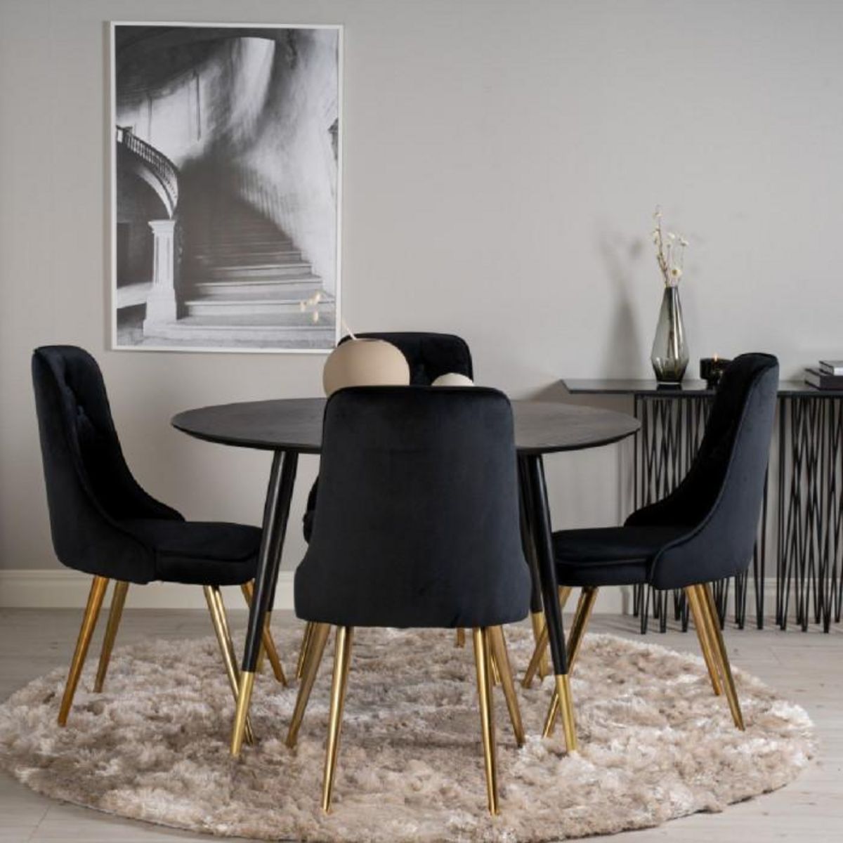 Paris Prix Table à Manger Ronde  Dipp  115cm Noir & Or