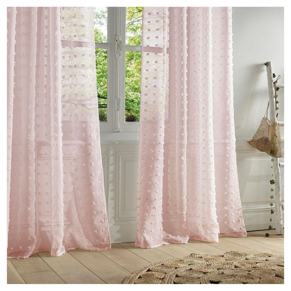 ATMOSPHERA Rideau Voilage à oeillets métal en polyester motifs plumetis 140x240cm LILY 