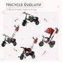 HOMCOM Tricycle enfants évolutif canne  et pare-soleil pliable amovible sacoche et panier 102 x 49l x 102 cm acier rouge brique noir