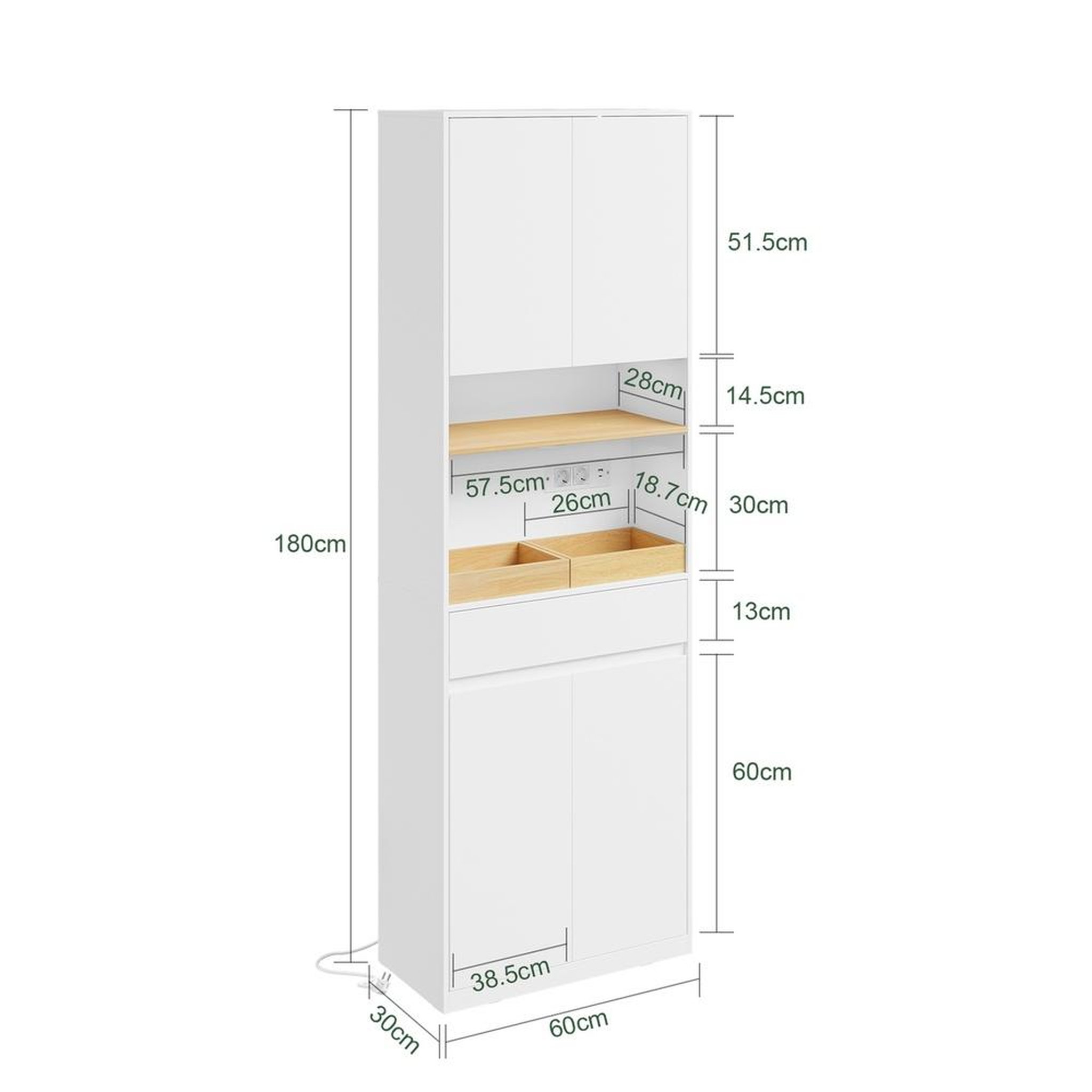 Voir la diapositive 3 : SOBUY Armoire haute salle de bain blanc avec tiroir et panier à linge 60x30x180cm bzr241-e-w