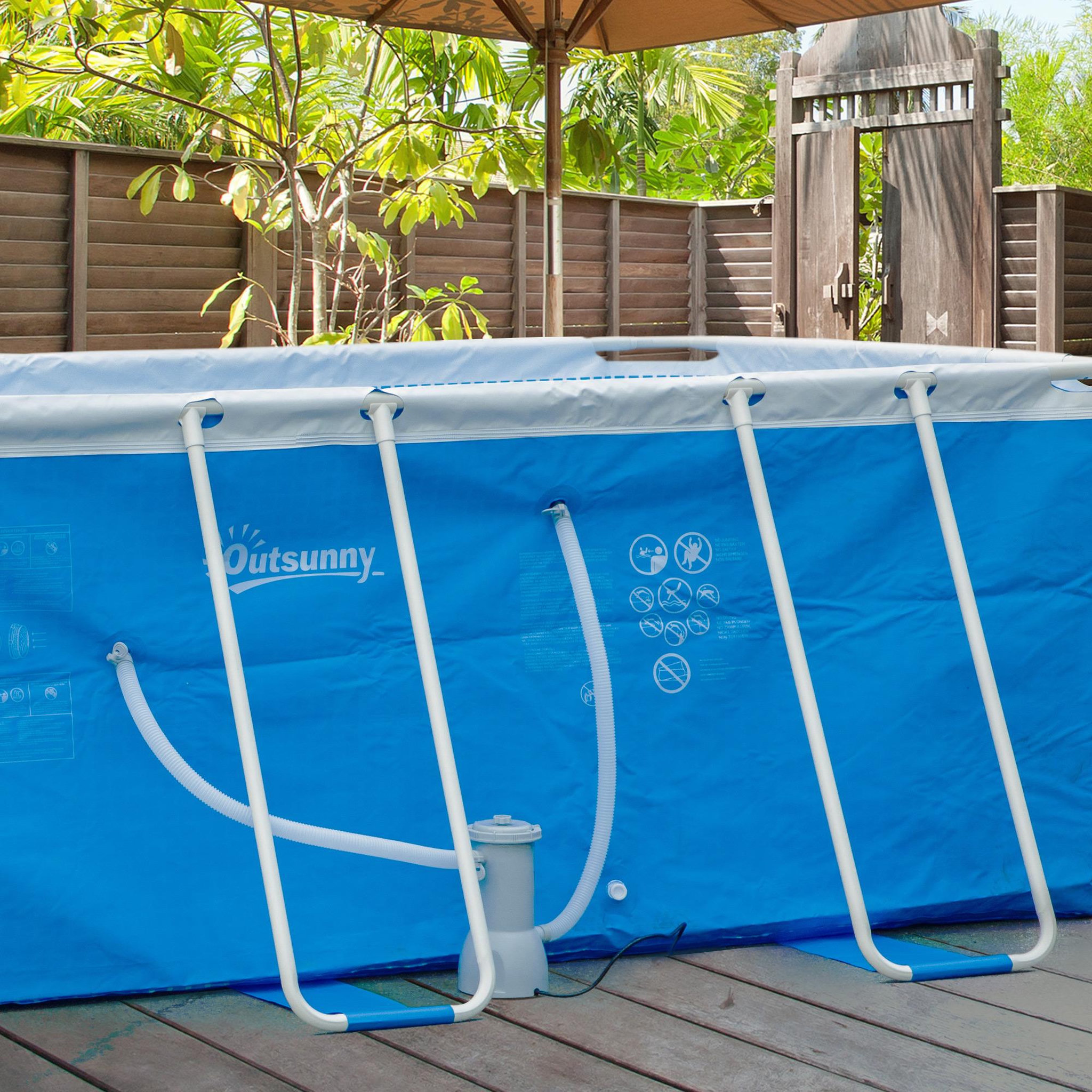 Voir la diapositive 2 : OUTSUNNY Pompe de filtration épurateur à cartouche pour piscine hors sol 3785 L/h 90 W blanc