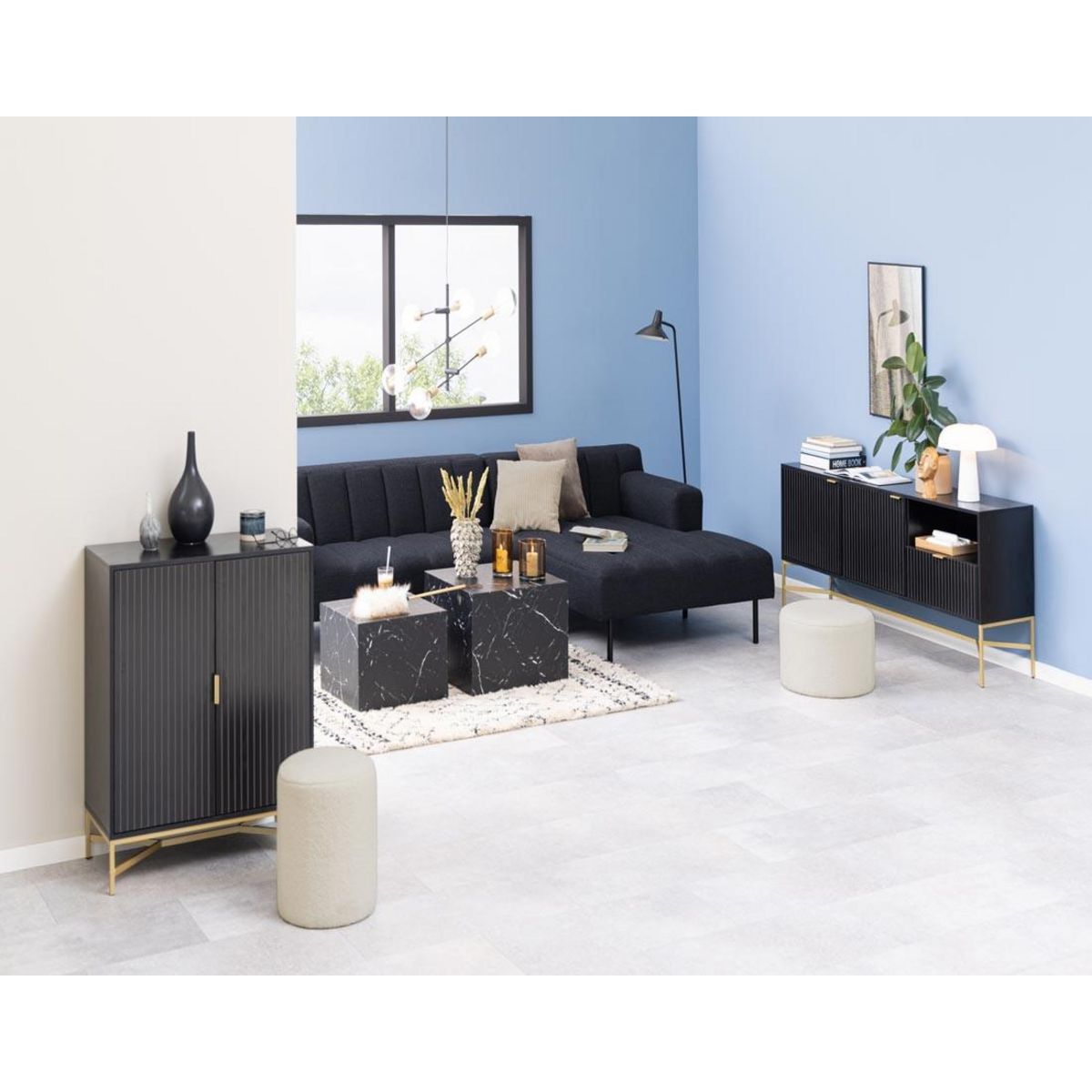 LISA DESIGN Pueblo - lot de 2 tables basses - effet marbre noir - 58 et 50 cm