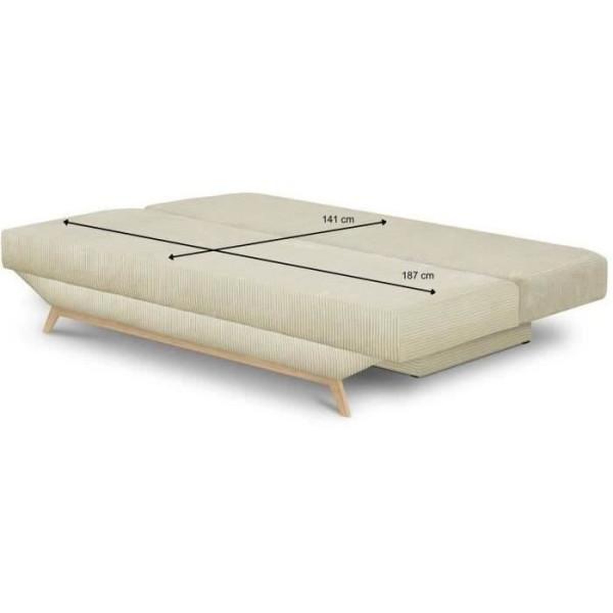 Voir la diapositive 6 : MARKET24 Banquette convertible 3 places - Coffre de rangement - Tissu velours côtelé beige - L 190 x H 92 x P 84 cm - TEIJO