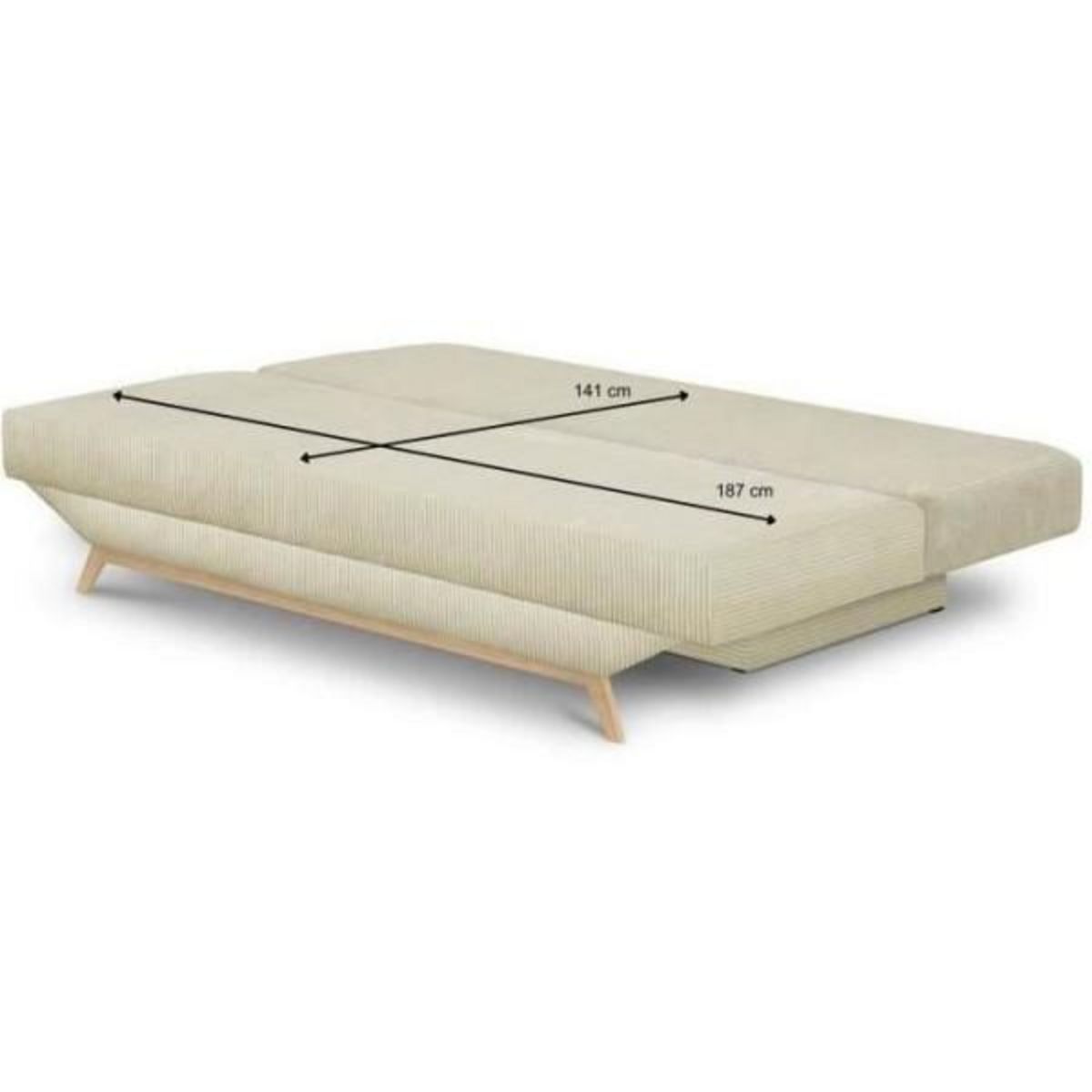 MARKET24 Banquette convertible 3 places - Coffre de rangement - Tissu velours côtelé beige - L 190 x H 92 x P 84 cm - TEIJO