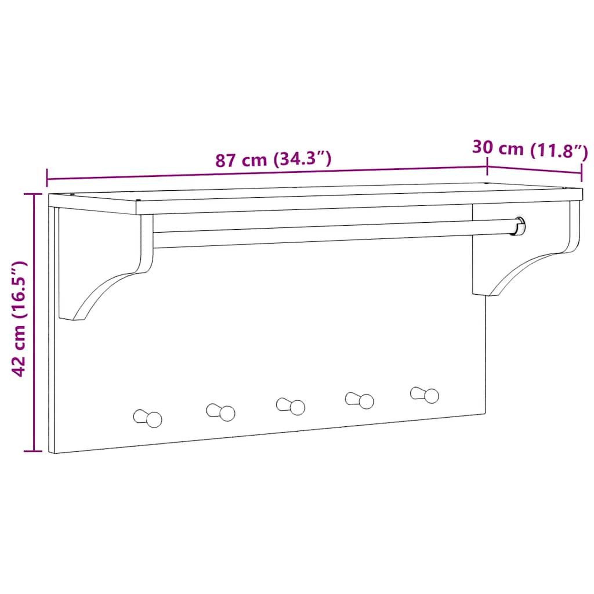 Voir la diapositive 6 : VIDAXL Porte-manteau mural SANDNES 87x30x42 cm bois massif pin