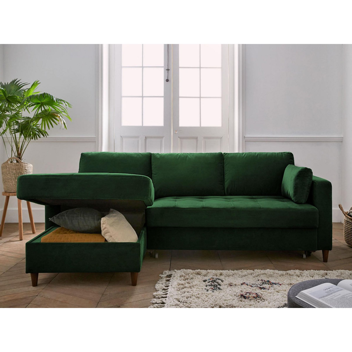 LISA DESIGN Anna - canapé d'angle gauche - 4 places - convertible avec coffre - en velours